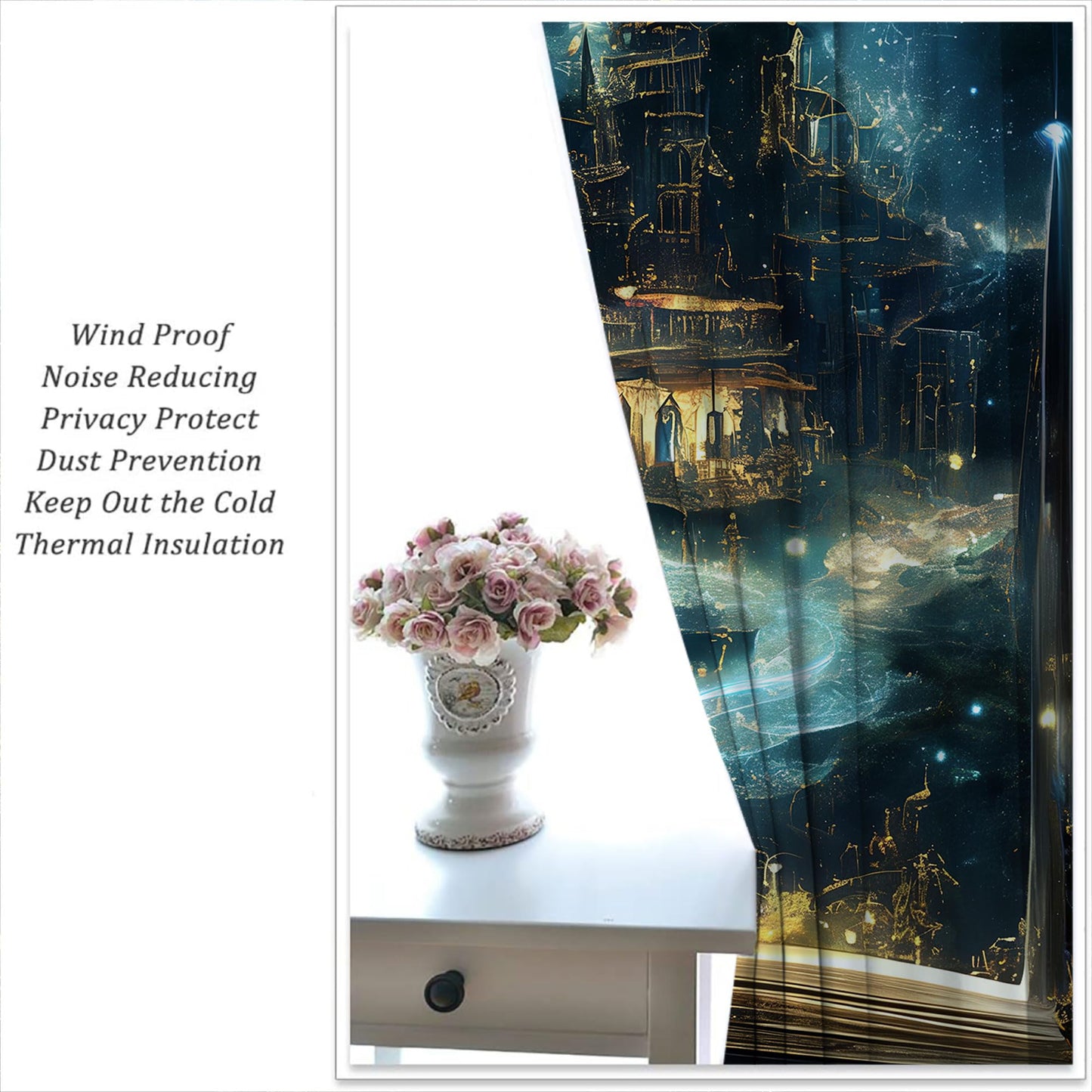 LHROOMJK Magic Book Blackout Curtains for Boys Girl Bedroom Decor,Psychedelic Castle Medieval Building Thermal Insulated Rod Pocket Drapes Darkening Window Curtain for Living Room Home 42x45 inch