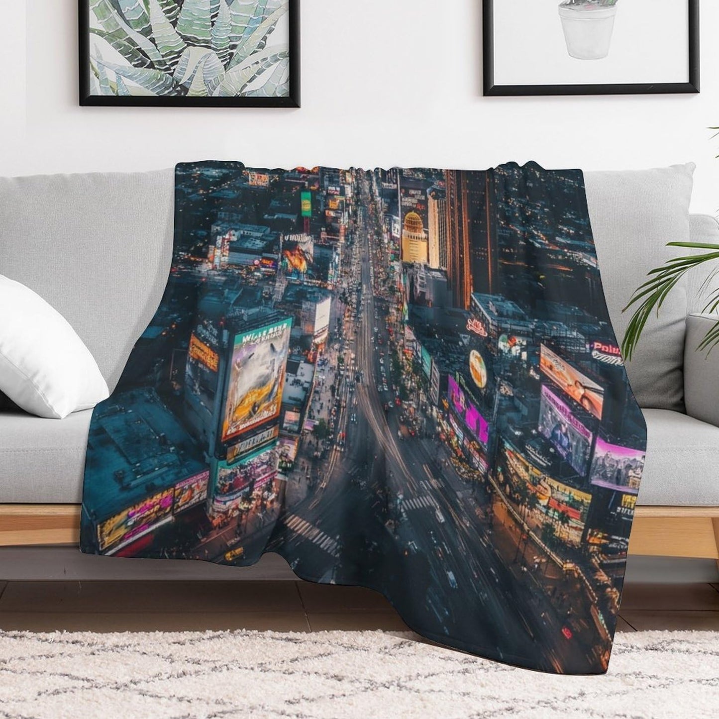 HDESDIS City Skyline Sunset Flannel Throw Blanket, Soft Cozy Warm Fleece Urban Scenic Night Landscape Blanket for Couch Sofa Bed, 50x60 Inch