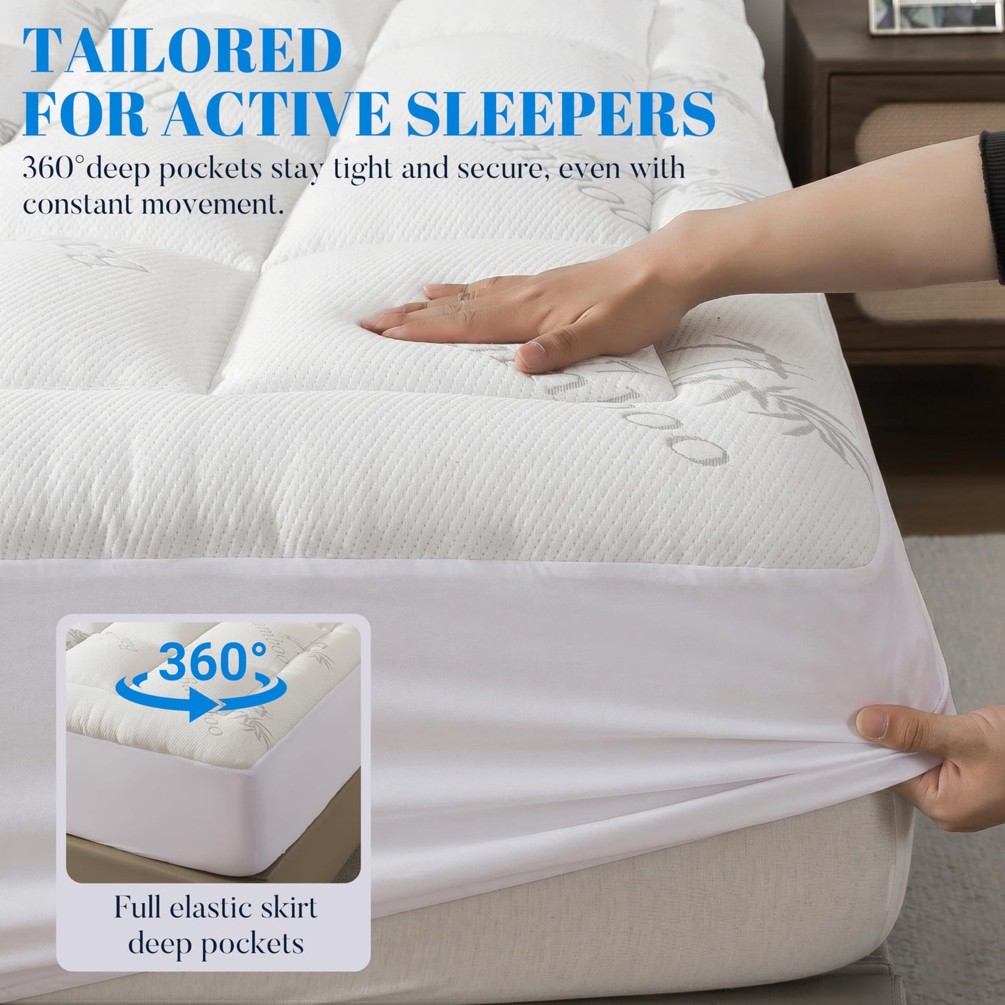 Ubauba 100% Waterproof Full Size Mattress Topper, Viscose Made from Bamboo Pillow Top Mattress Protector for Back Pain Relief, Breathable Cooling Mattress Pad for Hot Sleeper, 8-21 Inch Deep Pocket