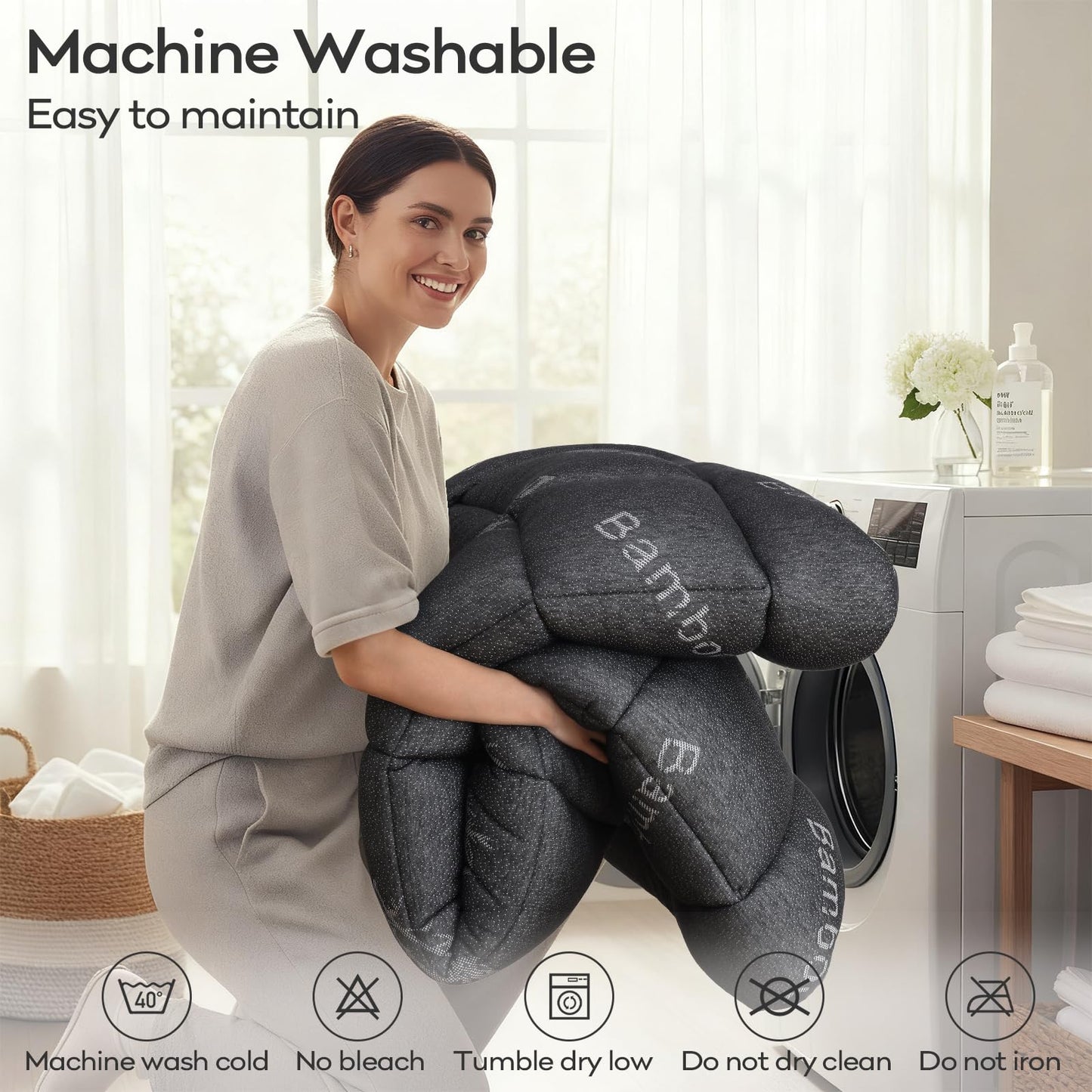 OLANLY Queen Mattress Topper, Bamboo Viscose Cooling Pillow Top Mattress Pad, Soft Plush Down Alternative for Firm Mattress, Back & Hip Pressure Relief, Machine Washable, Deep Pocket, Dark Gray