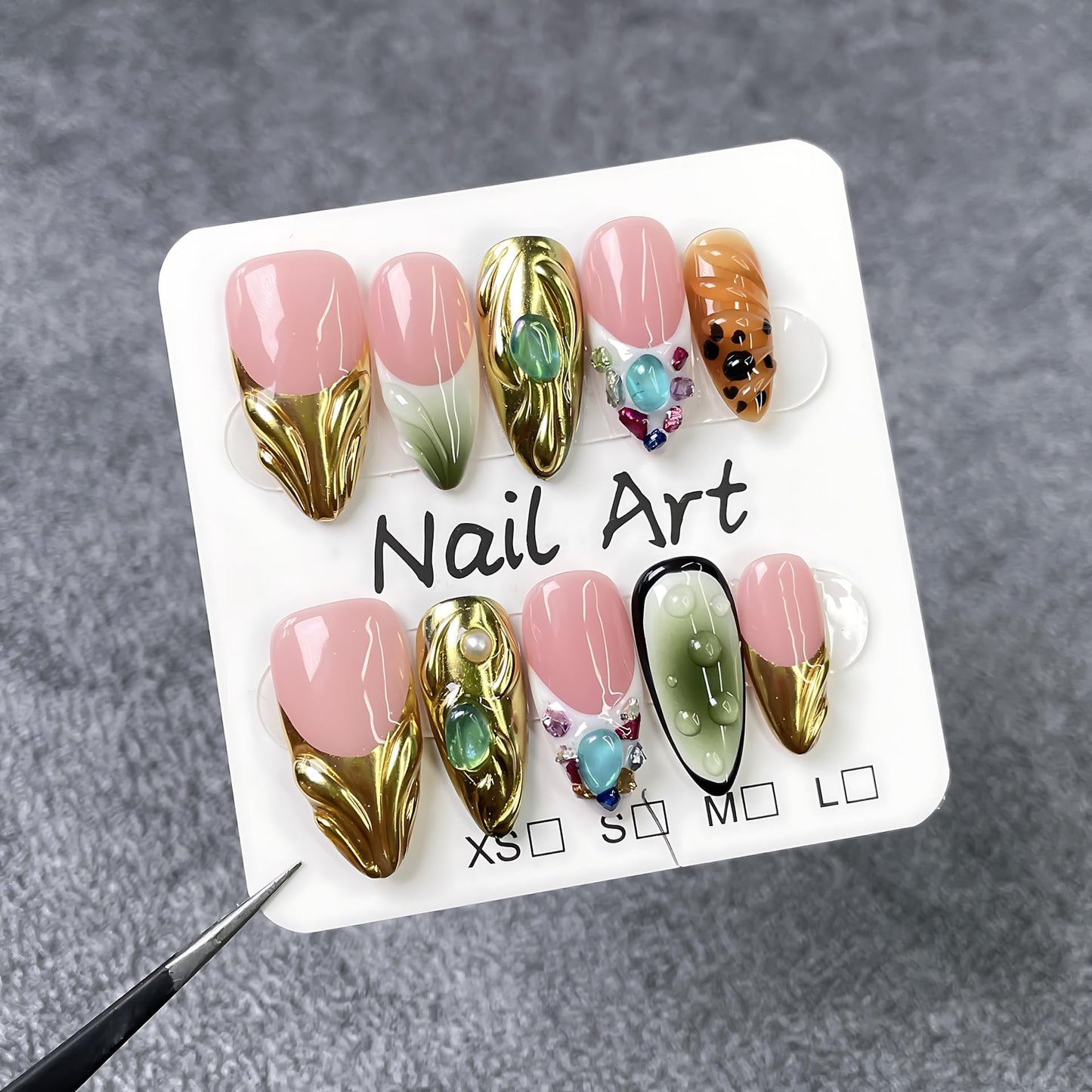 Handmade Press On Nails Short Almond Red Homemade Press On Nails French Tip With 3D Design Fake Nail Art For Women M