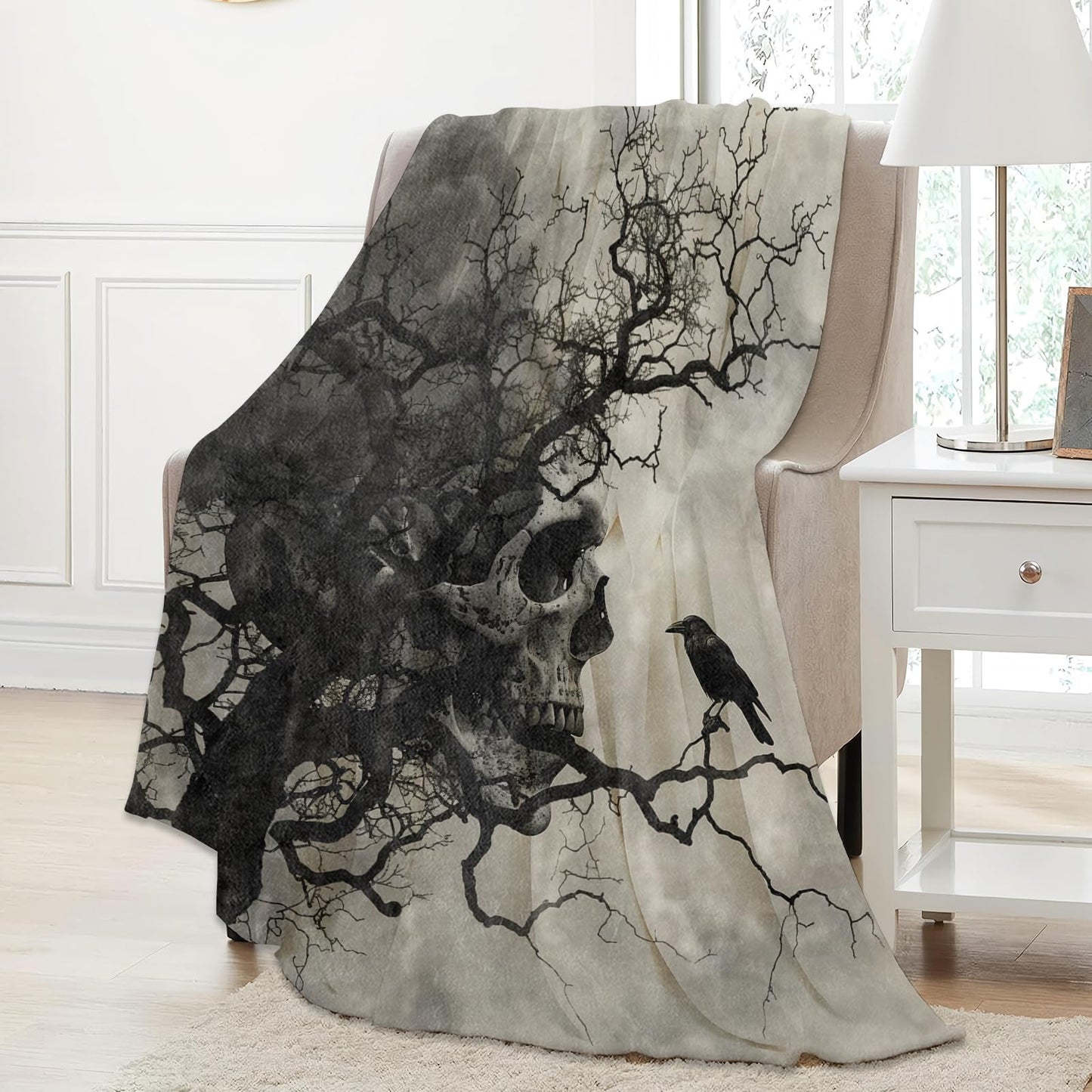 Aonimonis Gothic Skull Throw Blanket Gifts for Women Adults Girls, Soft Fuzzy Warm Cozy Flannel Blankets for Bedroom, Travel, Couch, Home Decor 50x60 in