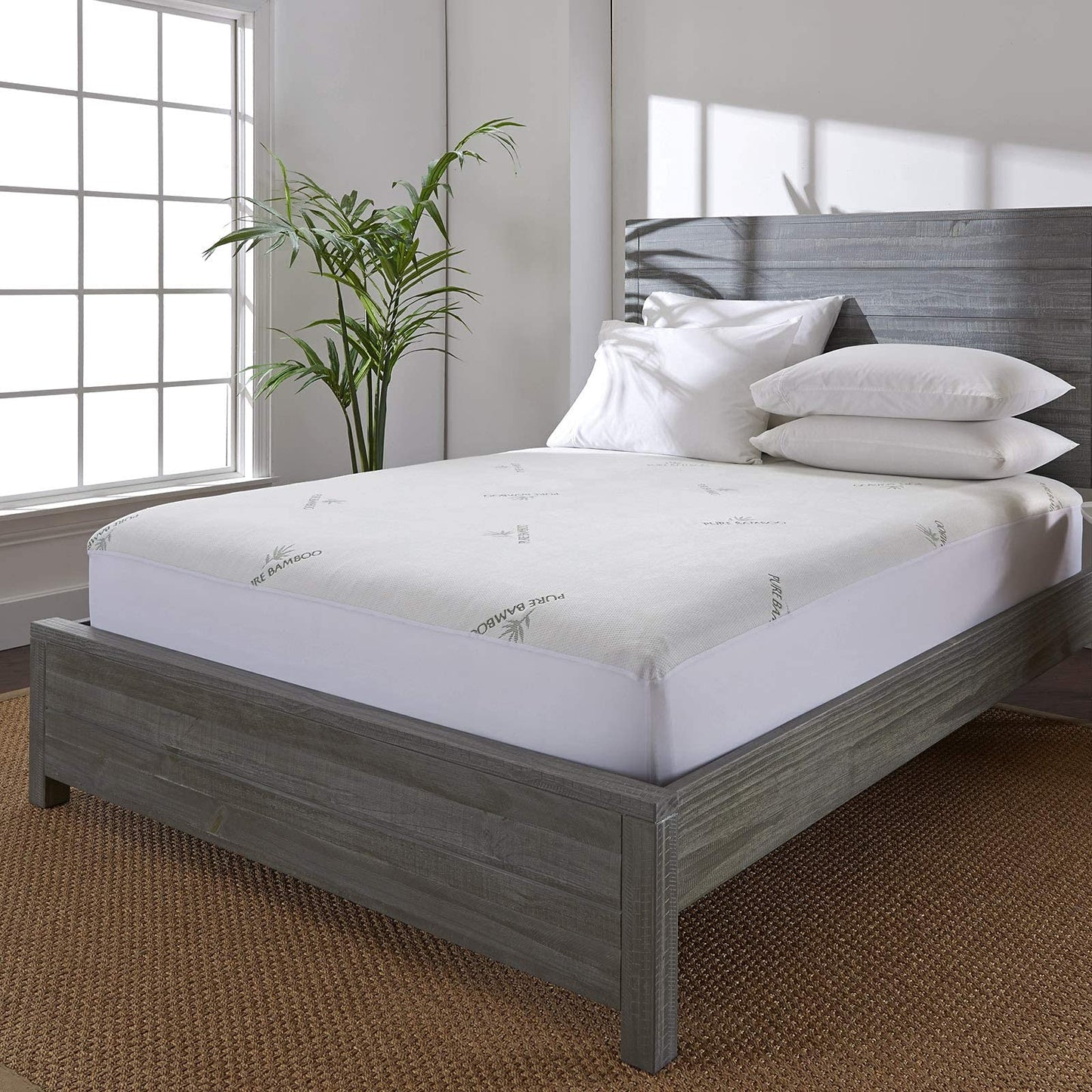 King Mattress Protector by PURE BAMBOO, Waterproof - Viscose Derived from Bamboo, Breathable, Noiseless Mattress Cover Protects Against Moisture, Spills, Stains (King)