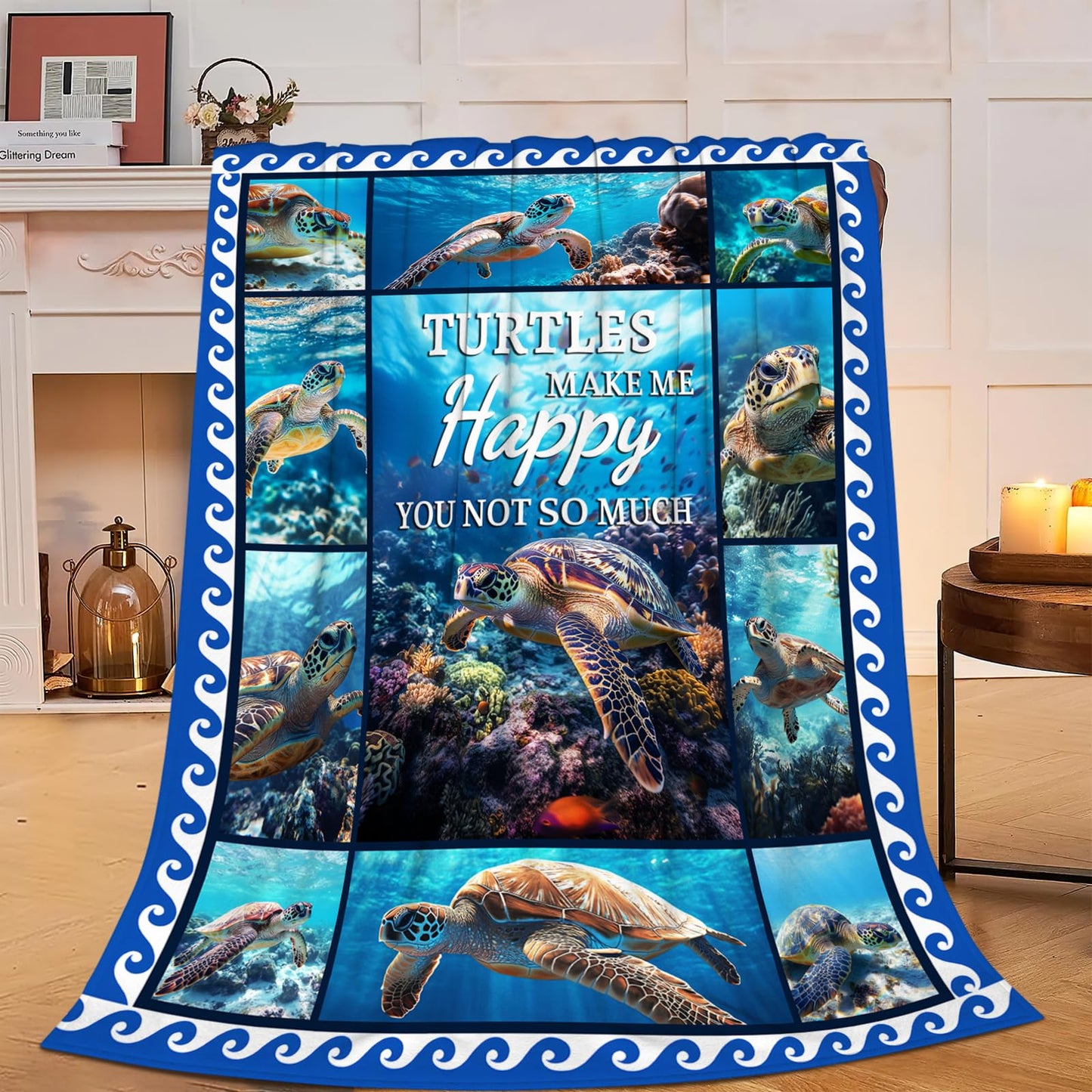 Turtle Blanket, Ocean Throw Blanket, Blue Ocean Blankets, Turtle Gifts, Turtles Stuff Fleece Flannel Plush for Women Men Boys Girls Lover Adults Soft Bedding for Sofa Bed Office Home Decor 50"X40"
