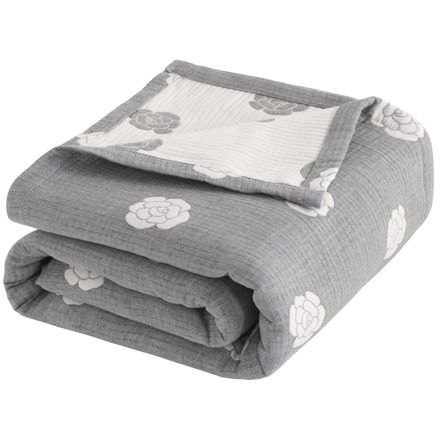 NTBAY 3 Layers Cotton Muslin 106x92 King Bed Blanket, Super Soft Breathable Thermal Yarn Dyed Quilt for Adults, Perfect Lightweight Blanket for Couch Sofa Bed All Seasons, Grey Rose