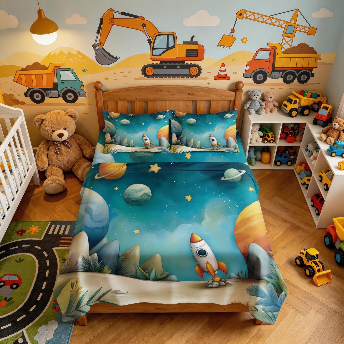 Kids Rocket Queen Sheet Set 4 Pcs Solar System Bed Sheets