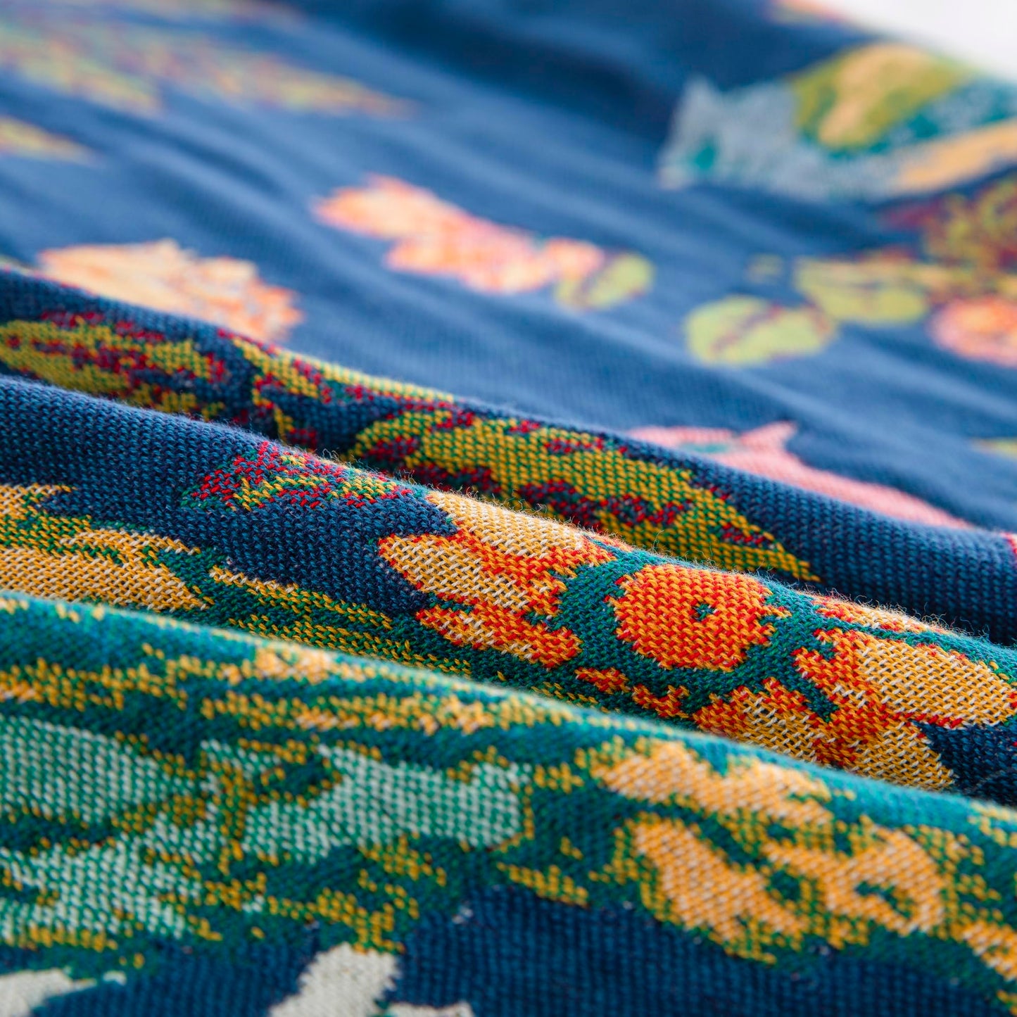 BRYALIX 100% Cotton Boho Floral Throw Blanket, Navy Blue with Birds Pattern, Lightweight Muslin Quilt, Decorative Reversible Jacquard Fringed Farmhouse Blanket for Home, Picnic, Travel, 60"x80"