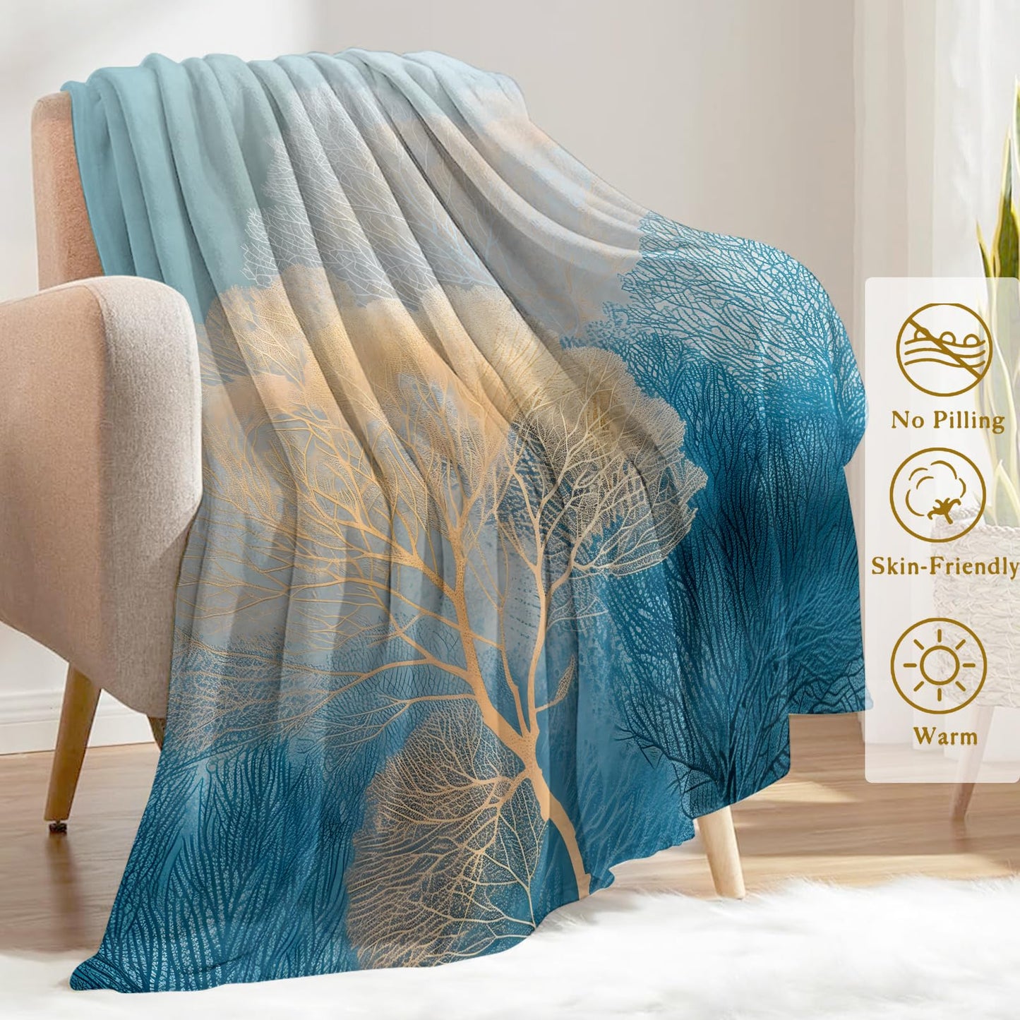 ainori Sea Coral Flannel Blanket - Lightweight Soft Cozy Unique Gifts Blankets for Ocean Lovers,Kids,Adult,Women,Abstract Nautical Pastel Art Throw,Home Room Modern Decor 50x60in
