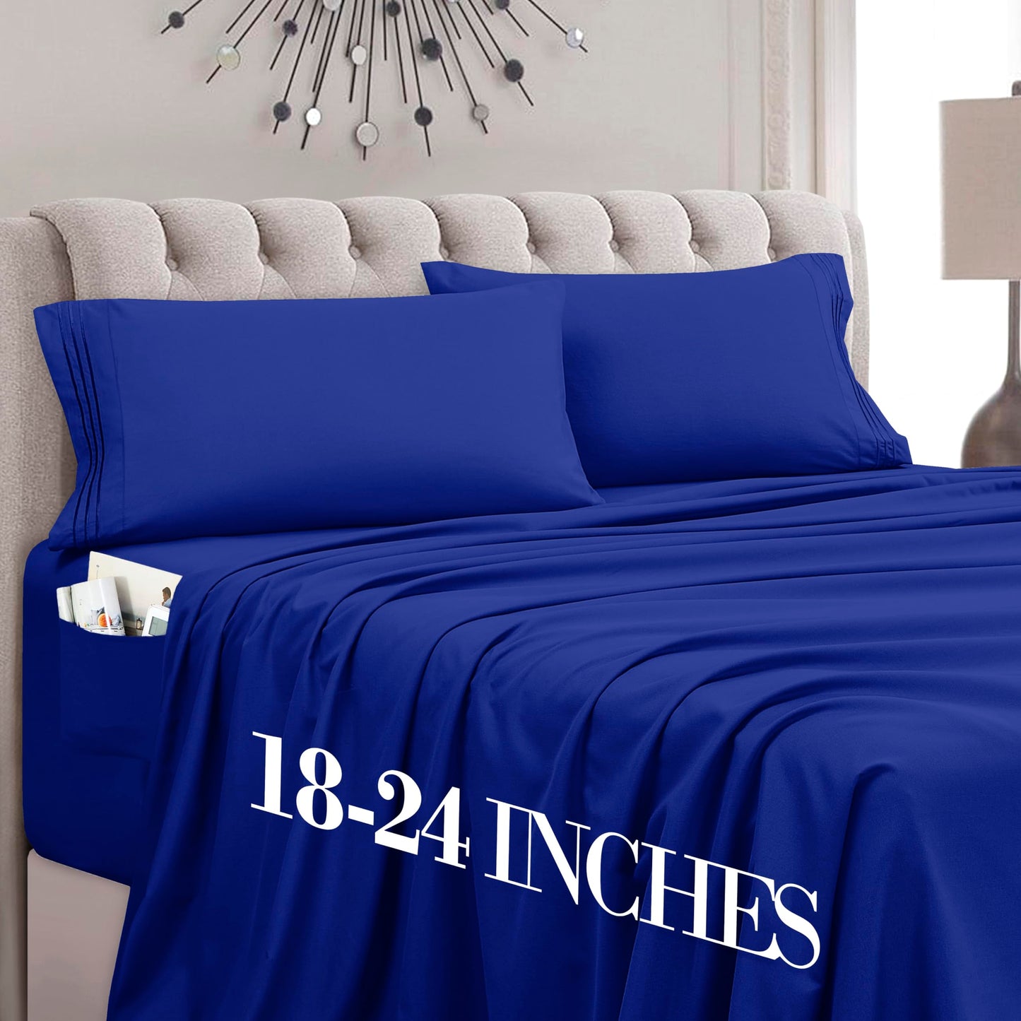 Mocassi Full Size 4-Piece Bed Sheet Set - 1800 Premium Hotel Quality Microfiber 18-24 Inches Extra Deep Pocket Fitted Sheet- Luxury Soft, Breathable, Wrinkle, and Fade Resistant, Imperial Blue