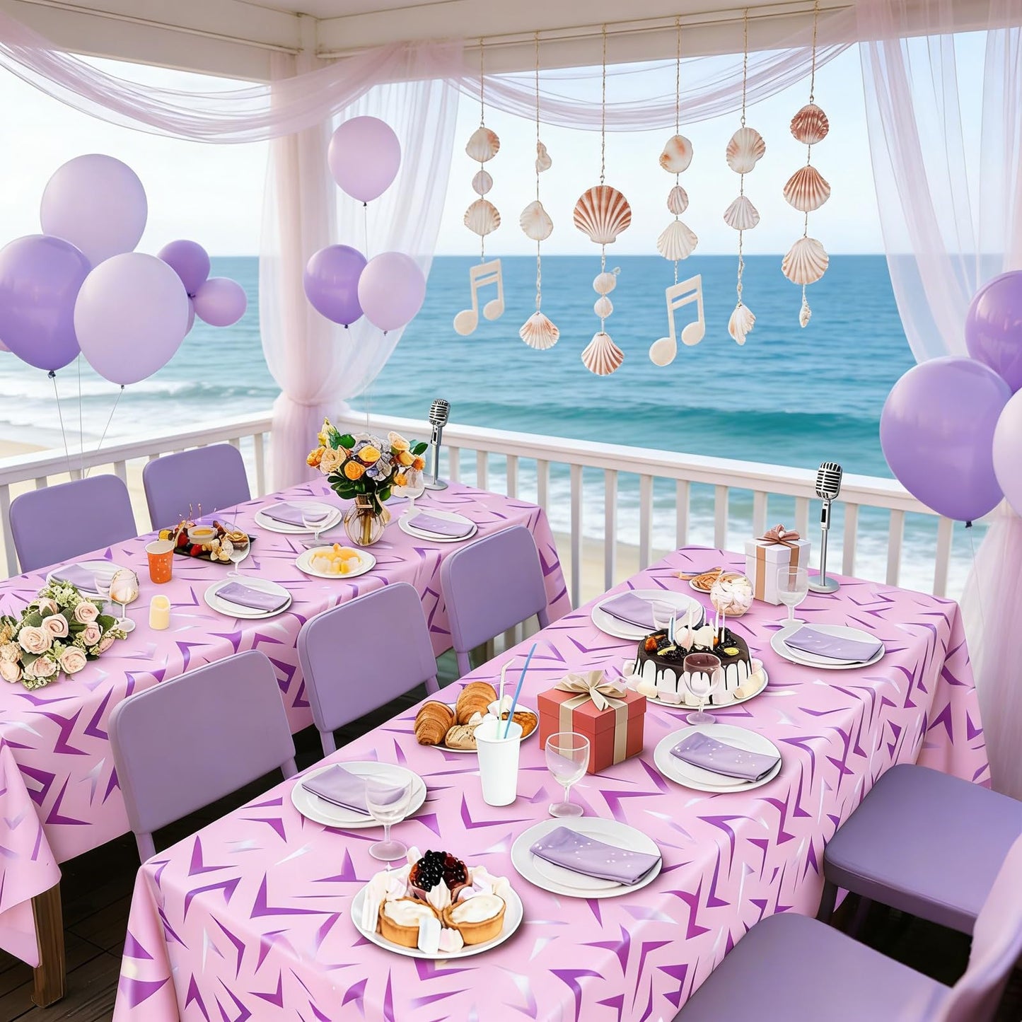 2Pcs Kpop Birthday Decorations Tablecloths, 54 x 108 inches, Purple Lightning Pattern Disposable Plastic Tablecloths for Demon Hunter Theme Party Halloween Birthday Bachelor Party Supplies(Pink)