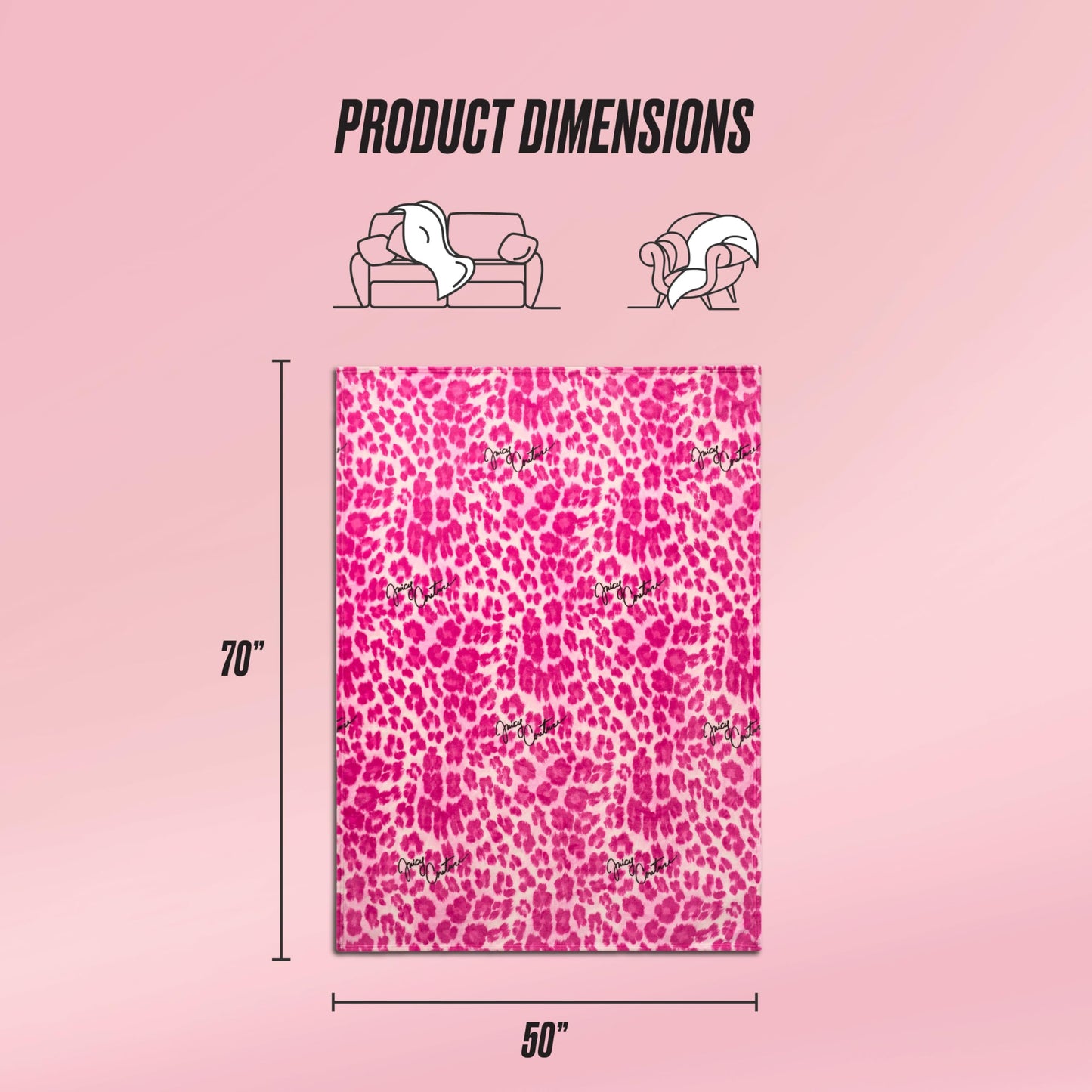 Juicy Couture Luxurious Throw Blanket for Couch - 50” x 70” Inches - Regent Leopard Print Blanket - Plush & Cozy Throw Blanket - Decorative Blankets for Sofas, Throws for Chairs, and Beds – Pink