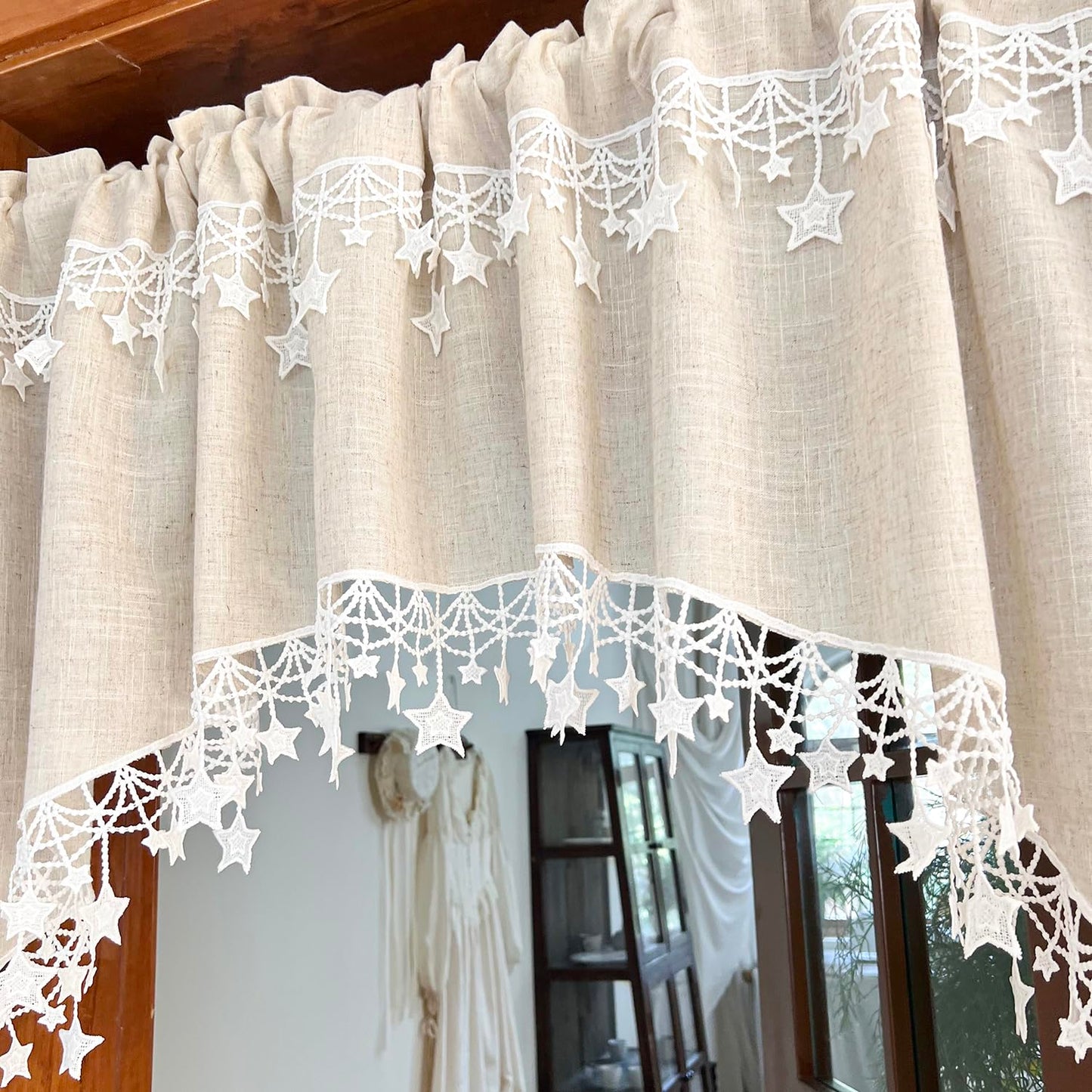 AiDamai Swag Curtain with Star Trim Arched Doorway Curtain 1PC W59 x L26