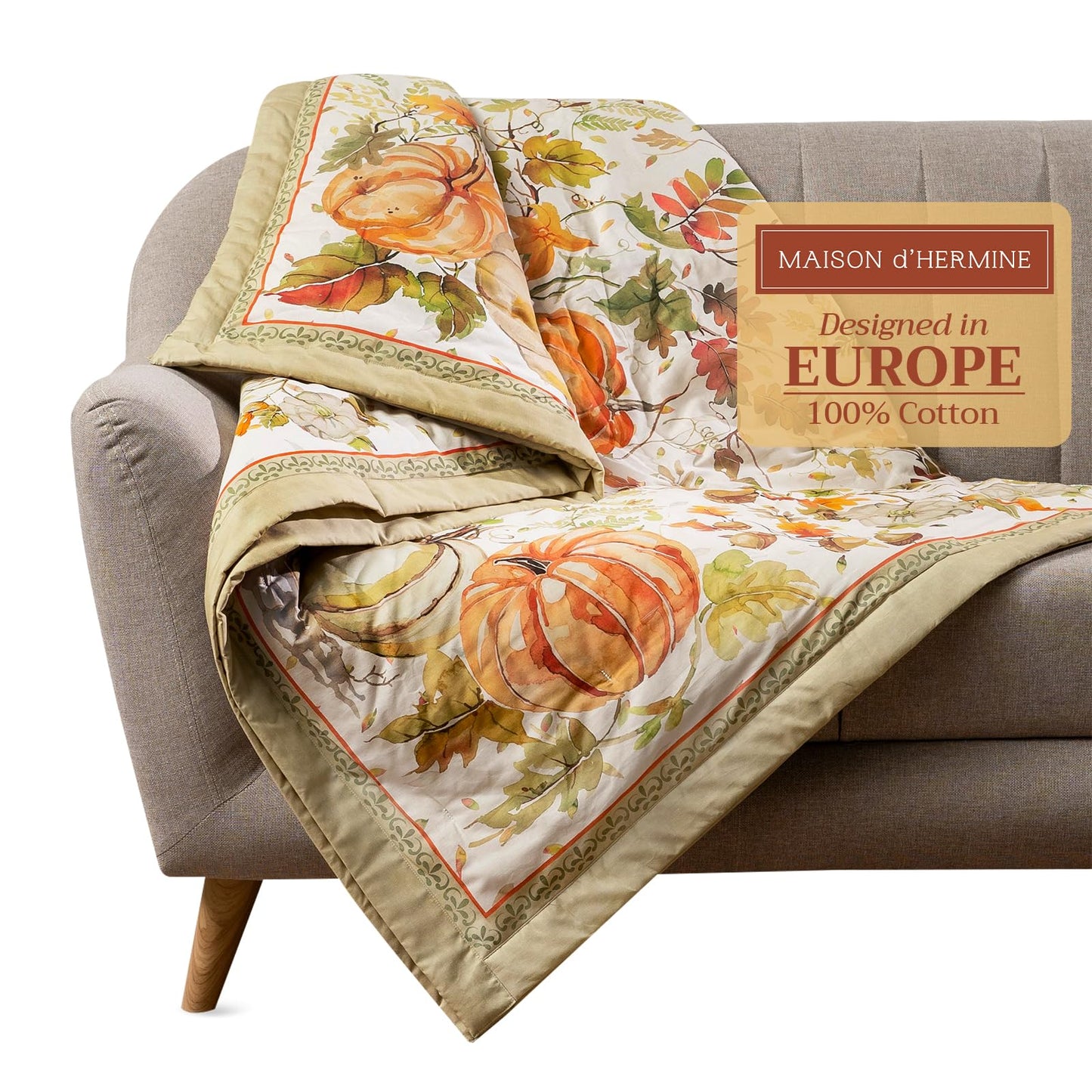 Maison d' Hermine Throw Blanket for Couch Lightweight Soft Warm Breathable Cotton Throw Blankets for Bed Girls Boys Women Men Gifts Sofa Living Room Spring Summer (Pumpkin Passion, 60" X 80")