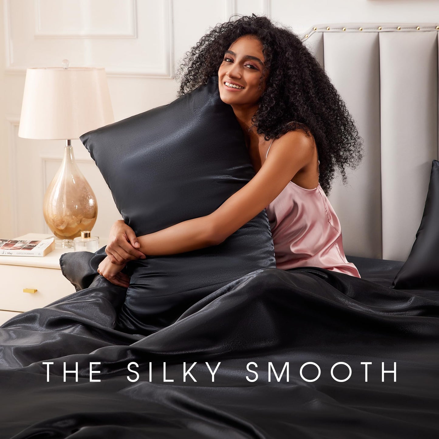 FreshCulture Satin Sheets Full Size - 4 Piece Luxury Soft Silky Full Size Bed Sheets, Similar to Silk Bed Sheet Set with 1 Deep Pocket Fitted Sheet, 1 Flat Sheet & 2 Pillowcases (Black)