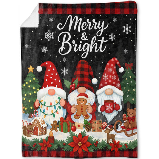ainori Gnome Christmas Decorative Throw Blanket, Merry Bright Red Black Plaid Gingerbread Print Decoration, Flannel Winter Blankets for Couch Sofa, Holiday Home Decor, Xmas Festival Gifts 50x60 Inch