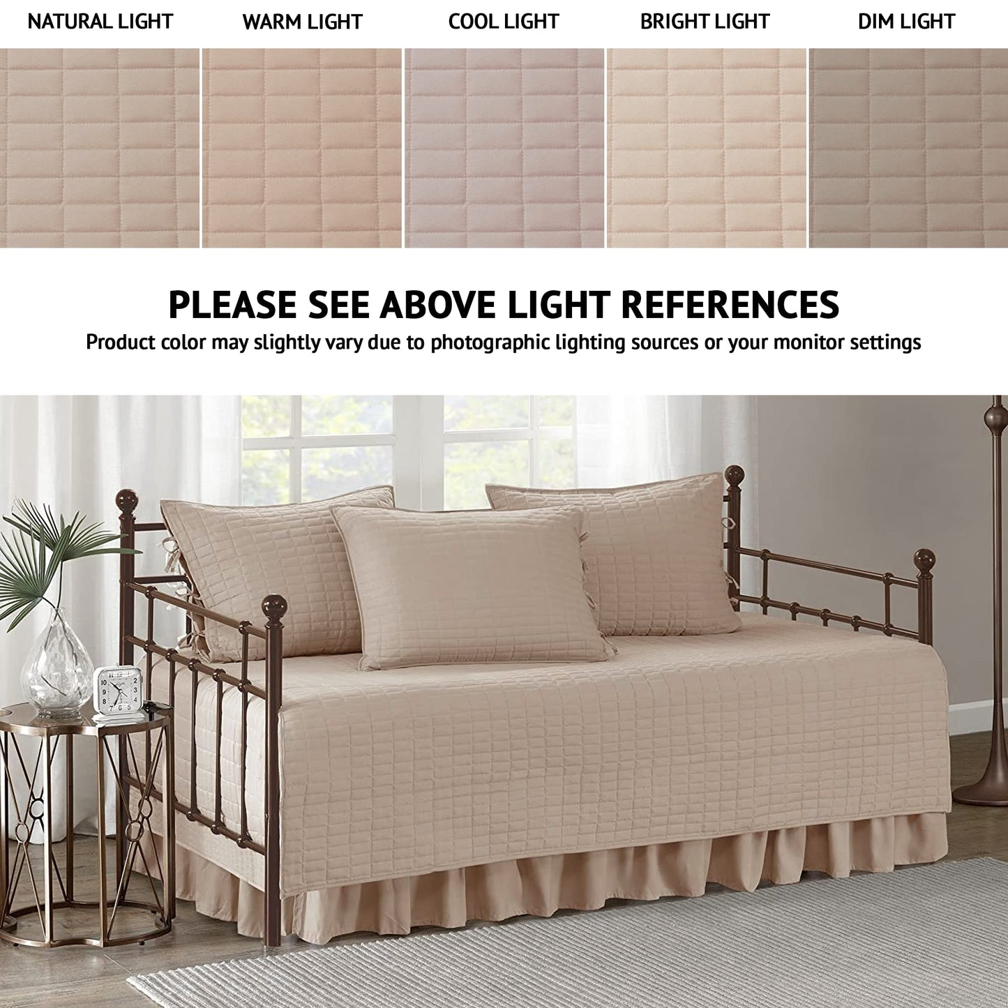 Comfort Spaces Daybed Cover - Luxe Double Sided-Quilting, All Season Cozy Bedding with Bedskirt, Matching Shams, Kienna Blush 75"x39" 5 Piece