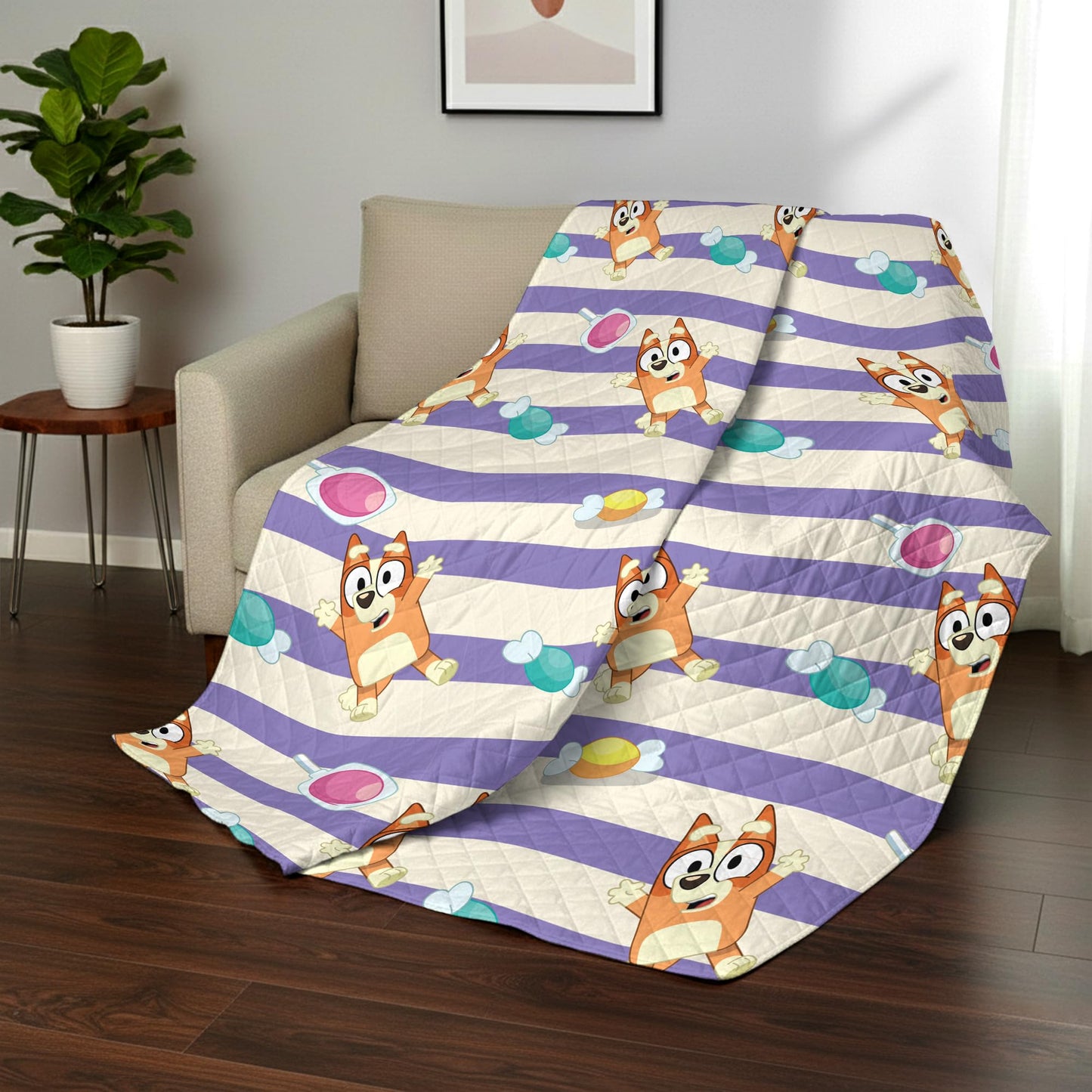 Northwest Bluey Bingo Candy Land Quilted Throw Blanket – Official Cartoon Throw Blanket Featuring Bluey, for Adults Boys Girls Bed, Couch, or Playroom, 60 x 80 Inches