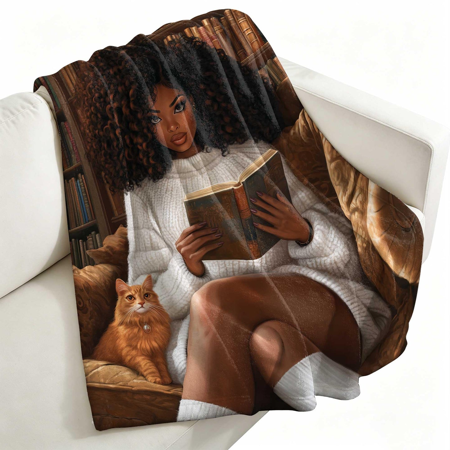 GXYAOYZG Black Woman Reading Blanket African American Throw Blanket Book Lover Throws Cozy Soft Flannel Black Girl Reader Blankets for Couch Sofa Bed Decor Librarian Gift (Reading - 2, 49" x 59")