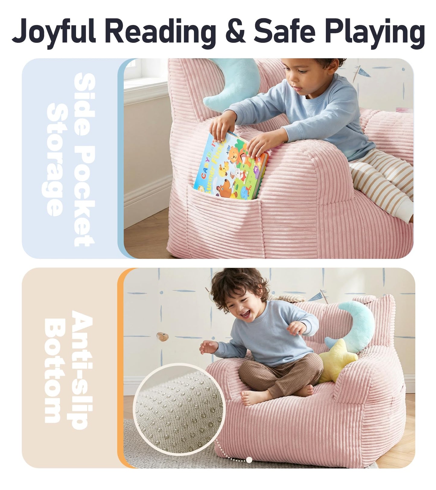 little dove Bean Bag Chairs for Kids, Comfy Bean Bag Chair with 2 Plush Toys, Toddler Chair with Pocket, Stuffed Lazy Sofa with Filler for Boys and Girls, Kids Chairs for Gaming, Reading, Pink