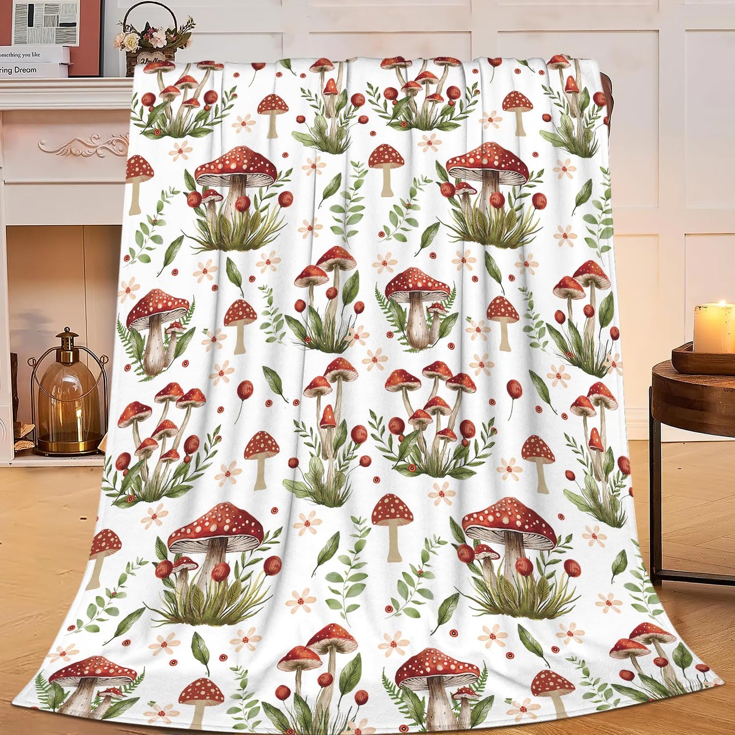 Mushrooms Blanket Mushrooms Throw Blanket Stuff Decor Merch Cozy Flannel Soft Warm Plush Lightweight Bedding Gifts for Girl Woman Sofa Bedding Couch 60"X50"