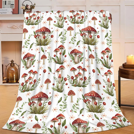 Mushrooms Blanket Mushrooms Throw Blanket Stuff Decor Merch Cozy Flannel Soft Warm Plush Lightweight Bedding Gifts for Girl Woman Sofa Bedding Couch 60"X50"