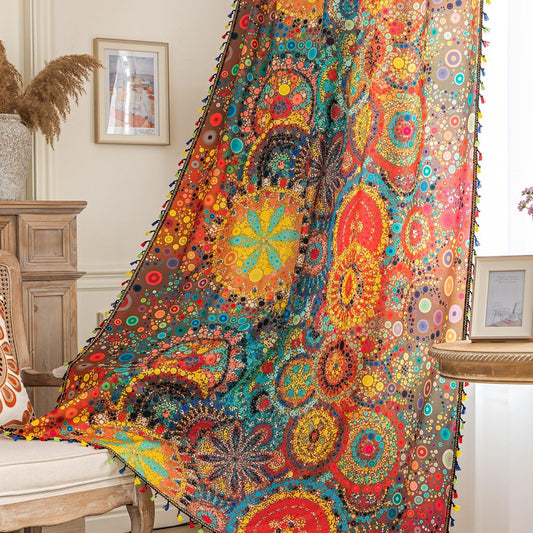 Erbnaryx Boho Curtains Geometric Light Filtering Semi-Blackout Window Curtains 72 Inches Long Rod Pocket Drapes for Living Room 2 Panels-Dot Colorful