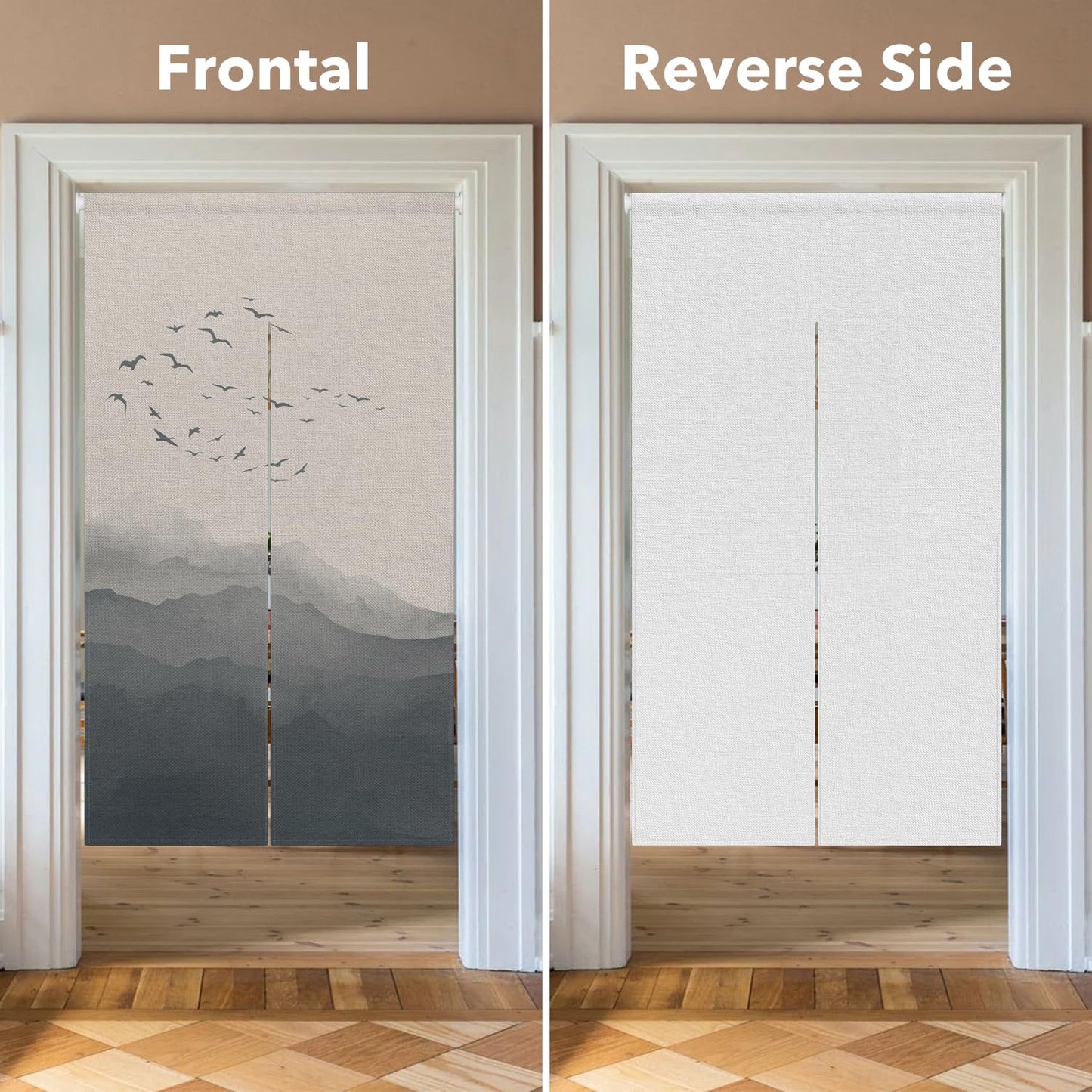 Leowefowa Jappanese Noren Doorway Curtain Traditional Chinese Ink Painting Mountain Japanese Feng Shui Door Curtain Tapestry Window Treatment Panel Room Door Divider Kitchen Home Decor, 33.5"x 70.9"