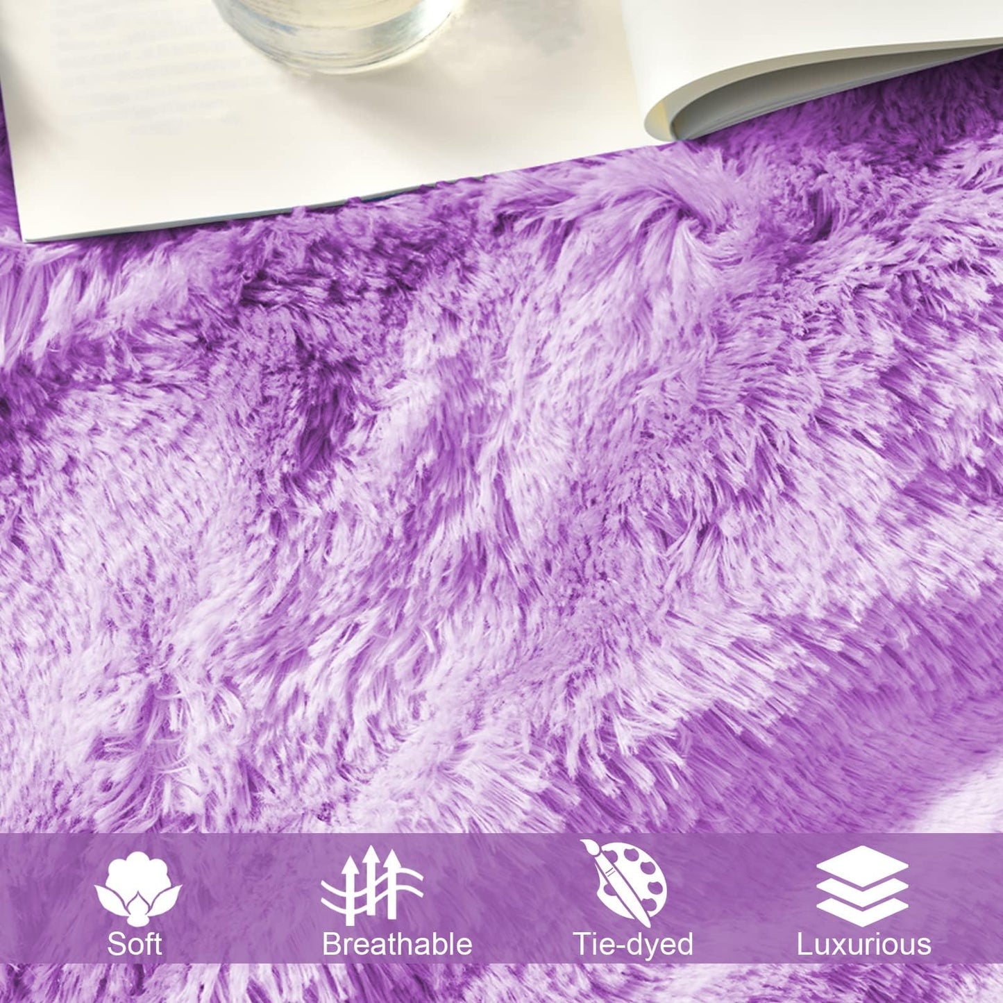 Exclusivo Mezcla Fuzzy Faux Fur Throw Blanket, Reversible Shaggy Sherpa Fleece Tie Dyed Blankets, Fluffy Plush Warm Throws for Couch, Bed, 50x60 Inches, Purple