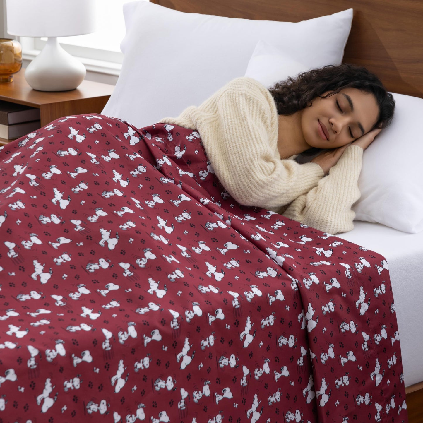 Berkshire Peanuts® Twin Flat Sheet (Only), Brushed Microfiber Sheet with Cute Snoopy Characters, Soft, Breathable, Easy-Care Bedding for Peanuts Fans, Mini Poses & Paws Wine