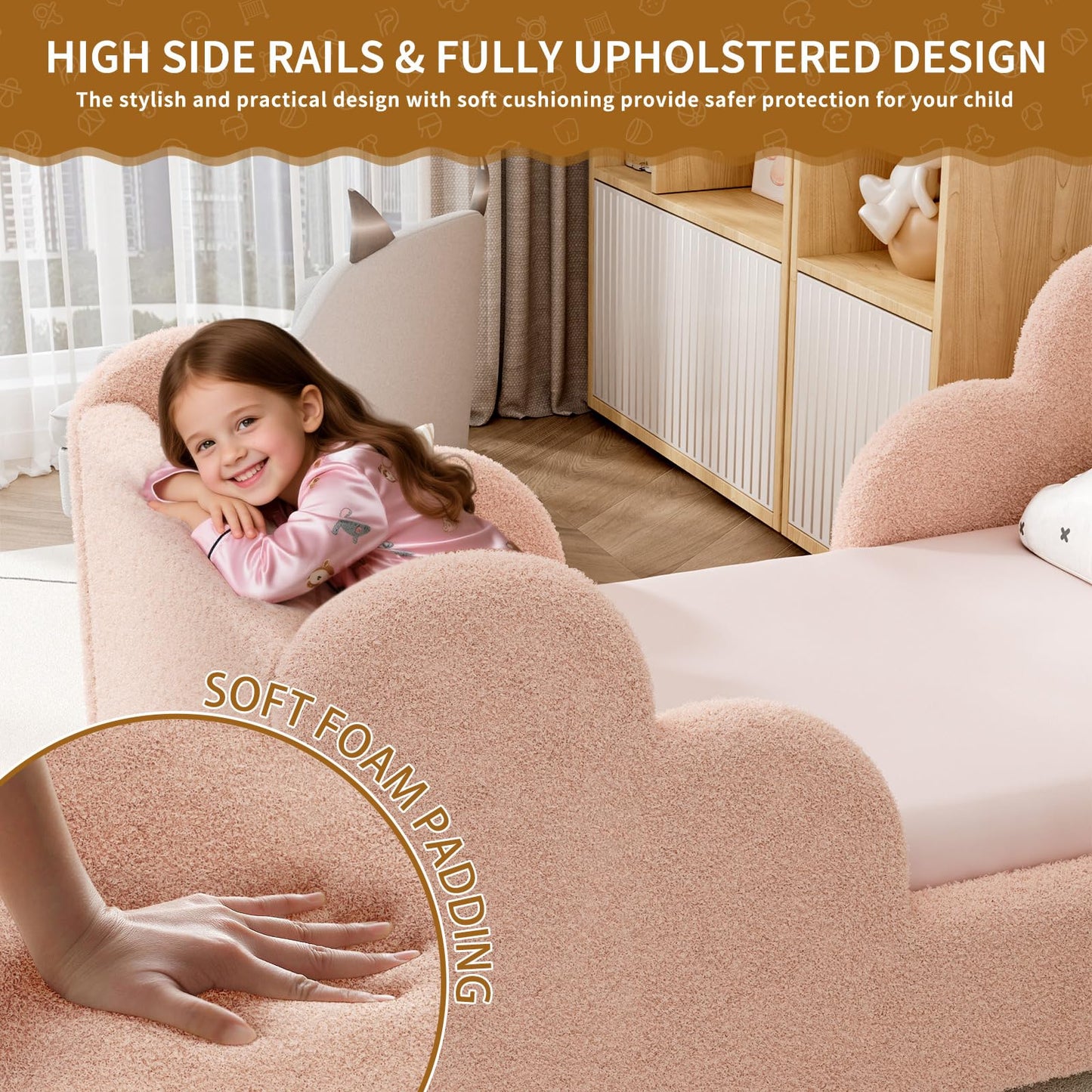NAIZEA Toddler Bed - Toddler Floor Bed, Kid Bed Frame, Standard Crib Size Kids Beds Up to 3 Years Girls and Boys, Montessori Floor Beds(No Mattress)