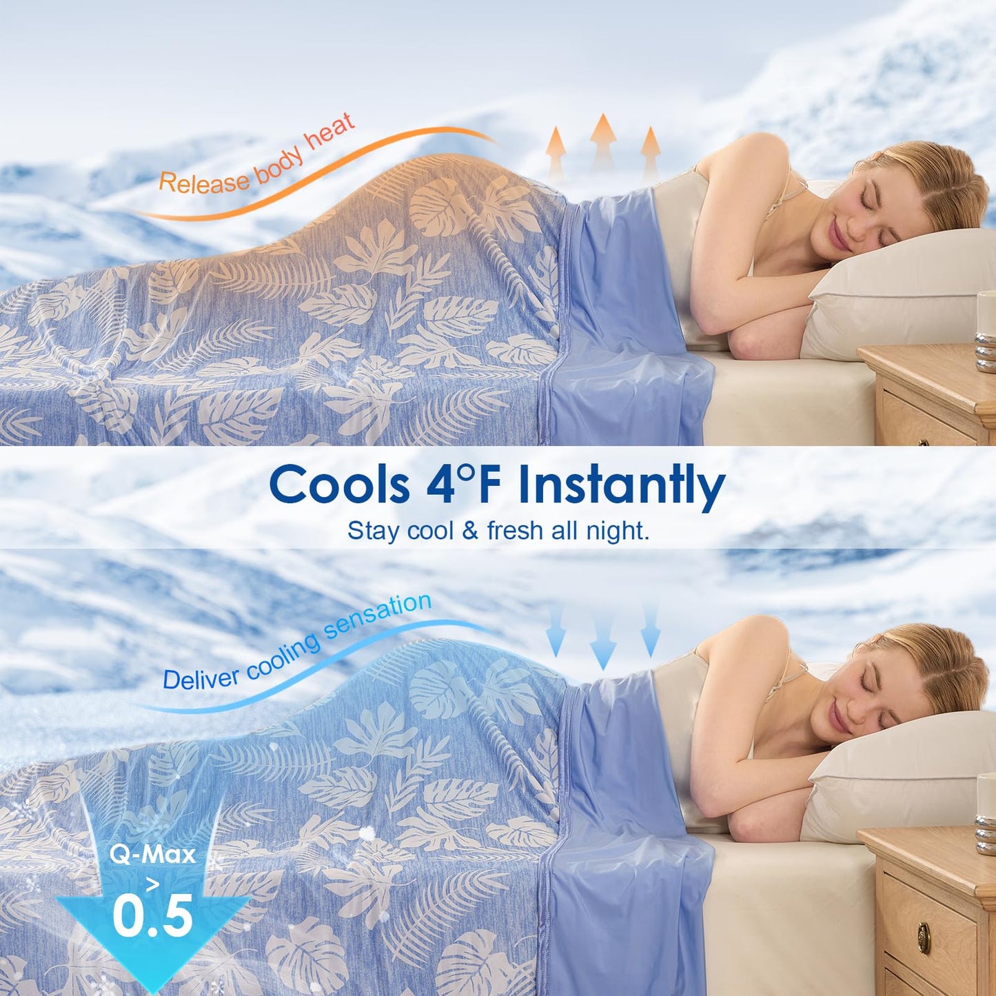 OMERAI Cooling Blanket for Hot Sleepers Queen Size Lightweight Breathable Summer Blanket Light Blue 90"x90", Q-Max >0.5 Double Side Cold Blankets for Bed, Couch