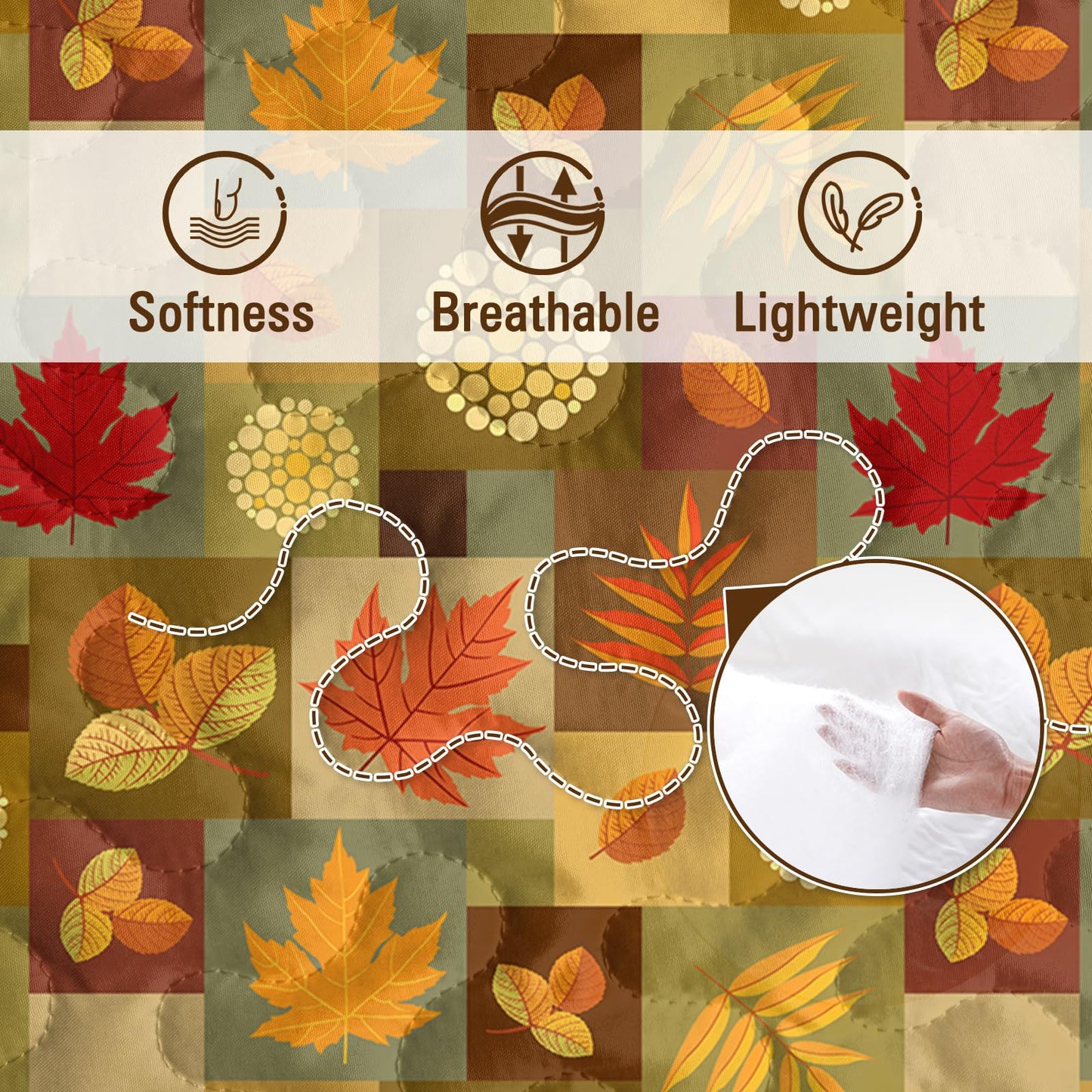 BlessLiving Fall Quilt Set King Size: Ultra-Soft Microfiber Autumn Leaves Pattern Bedspread Coverlet Quilted Bedding Set, 3 Piece Autumn Bed Cover with 2 Pillow Shams for Thanksgiving Bedroom Decor