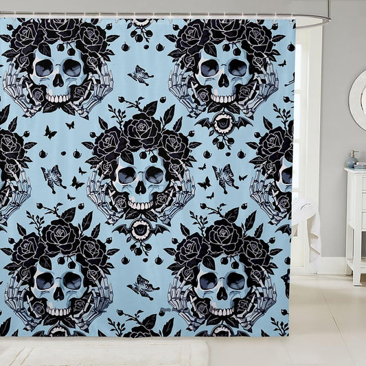 Erosebridal Goth Skull Shower Curtain Gothic Rose Bath Curtain Kids Adults Artistic Black Butterfly Bathroom Accessories Halloween Skeleton Hands Fabric Shower Curtains 72" Wx78 L