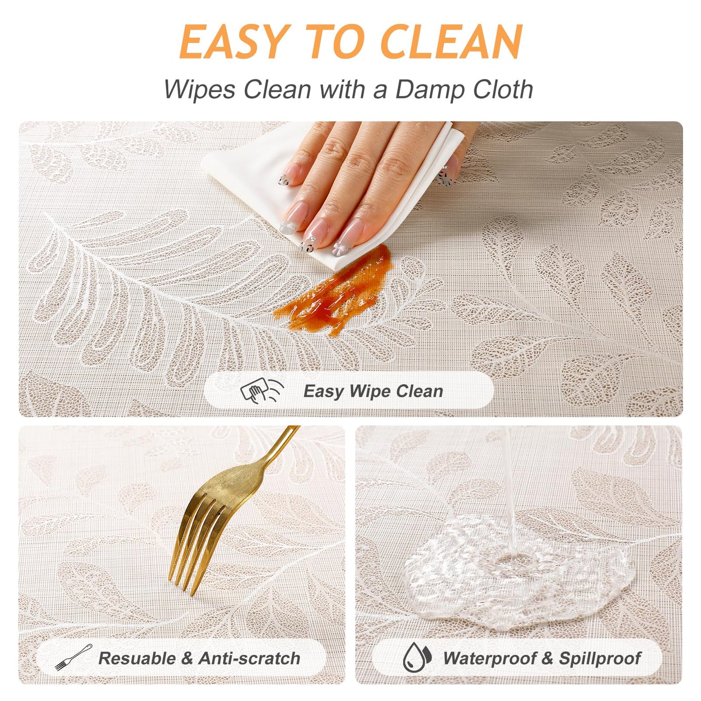 Kaixinbao Vinyl Tablecloth Rectangle, Heavy Duty Waterproof Table Cloth, Wipeable, Reusable Spillproof Table Cover for Indoor, Outdoor, Kitchen, Dining Room, Party, Picnic, Camping
