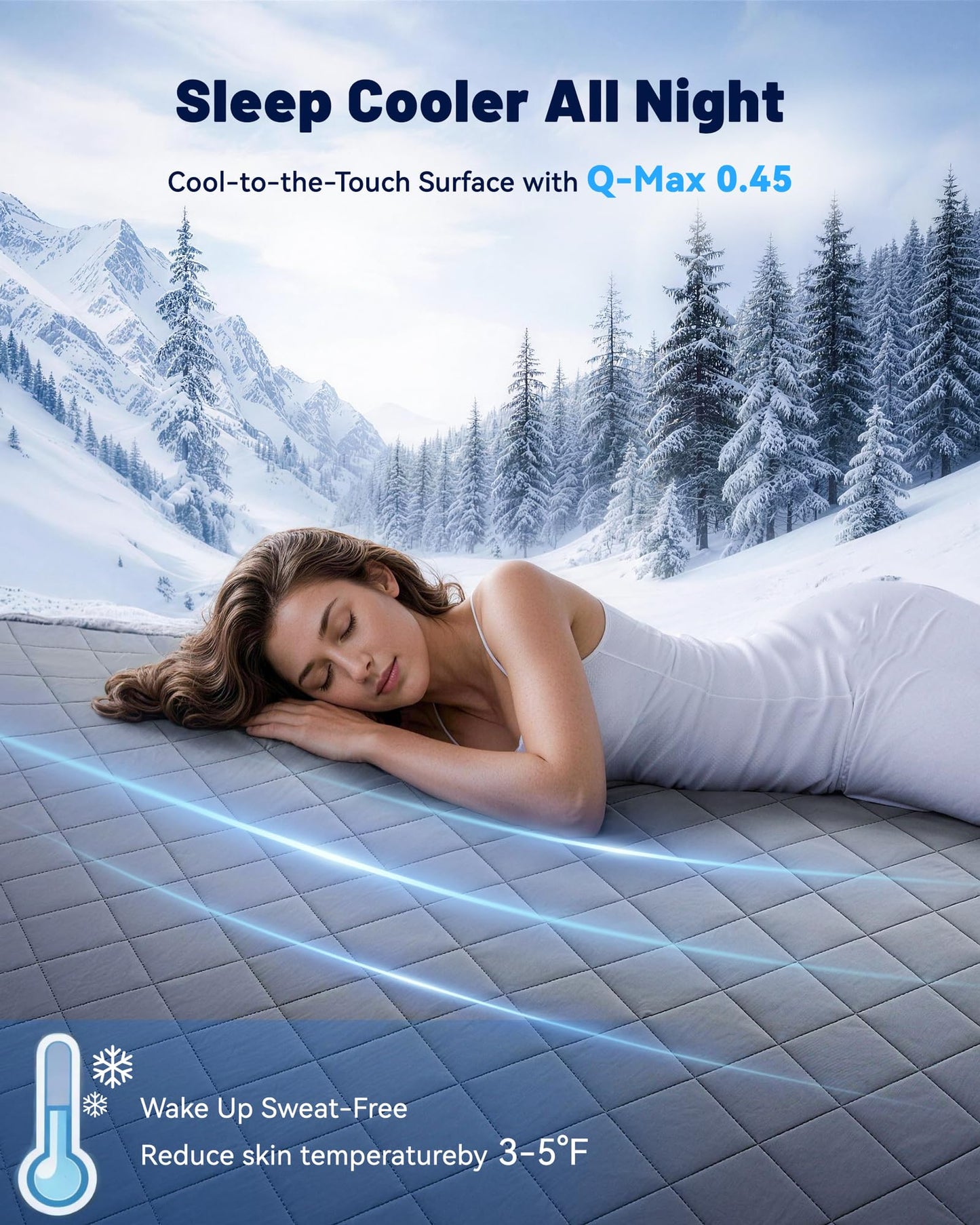 Welfibr Cooling Mattress Pad for Hot Sleepers Noiseless Mattress Protector Bed Cooling Pad 3 x Breathable Mattress Topper Q-Max 0.45 Cool Touch, 3D Mesh Deep Pocket Bed Cooling Cover Grey Queen