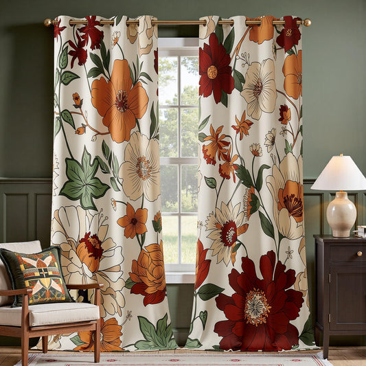 jinchan Lora Floral Curtains for Bedroom Blackout Drapes for Living Room Darkening Fabric Vintage Beige Boho Flower Pattern Fall Decor Window Curtains 96 Inches Length 2 Panels with Grommet