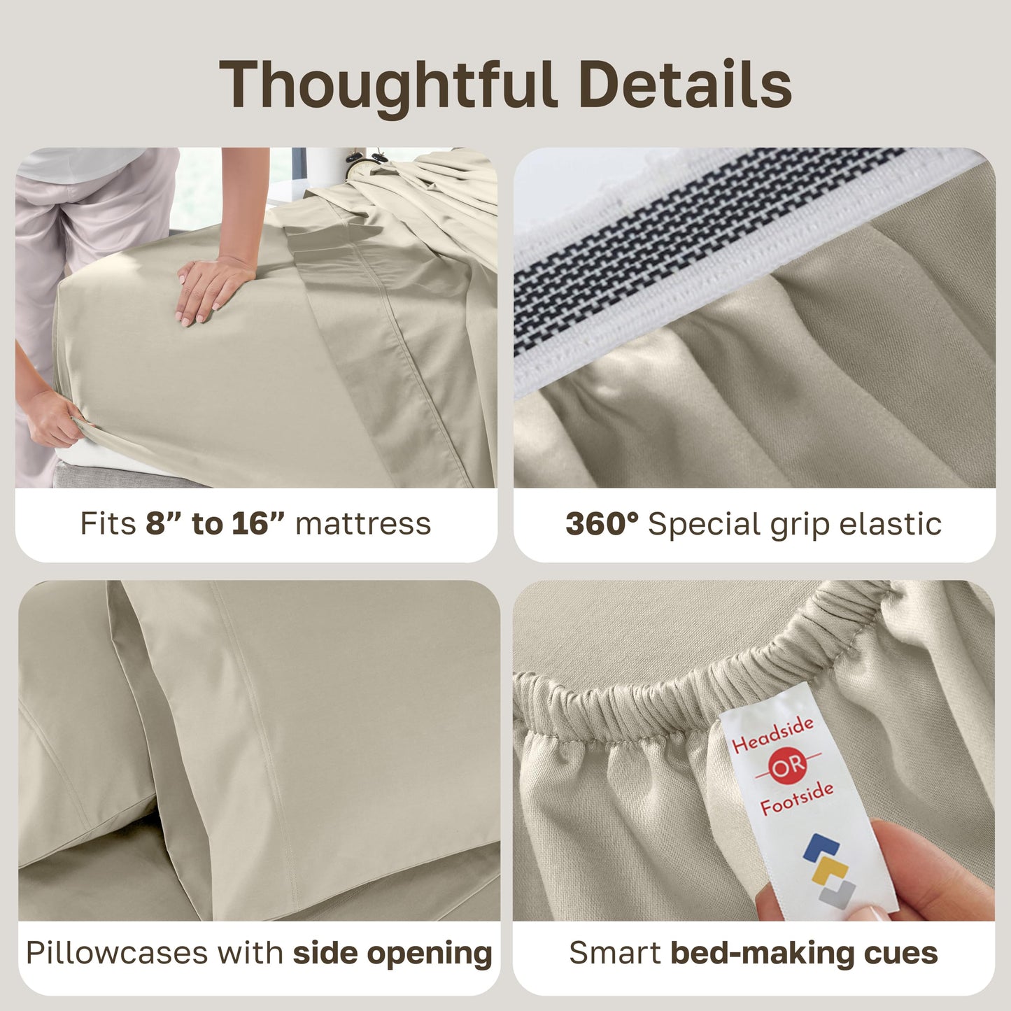 California Design Den Luxury Queen Sheet Set - 800 Thread Count, 100% Cotton Sateen for Queen Size Bed, Bedding Set with Deep Pockets Bedsheets - Beige