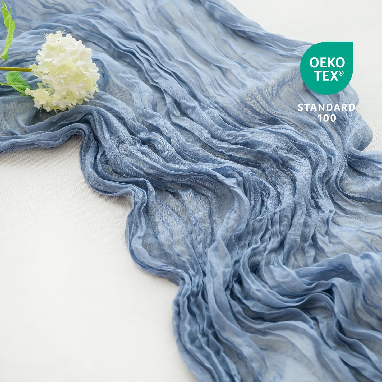 Sioloc Dusty Blue Cheesecloth Table Runner 120'' x 35'',Spring Easter Decor Soft Gauze Boho Wedding Table Decor for 10ft Table Birthday Party,Baby Shower, Bridal Shower, Home & Event Decor