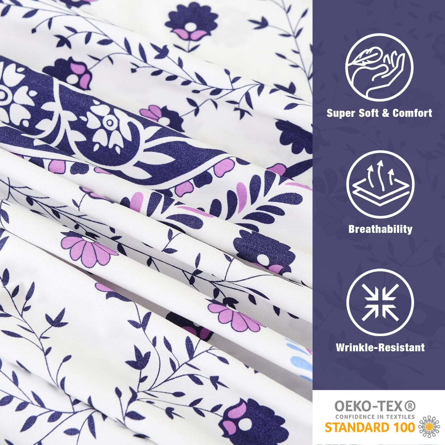 JSD 6 Piece Purple Paisley Sheet Set Queen Size, Soft Printed Microfiber Sheets with 4 Pillowcases Deep Pocket
