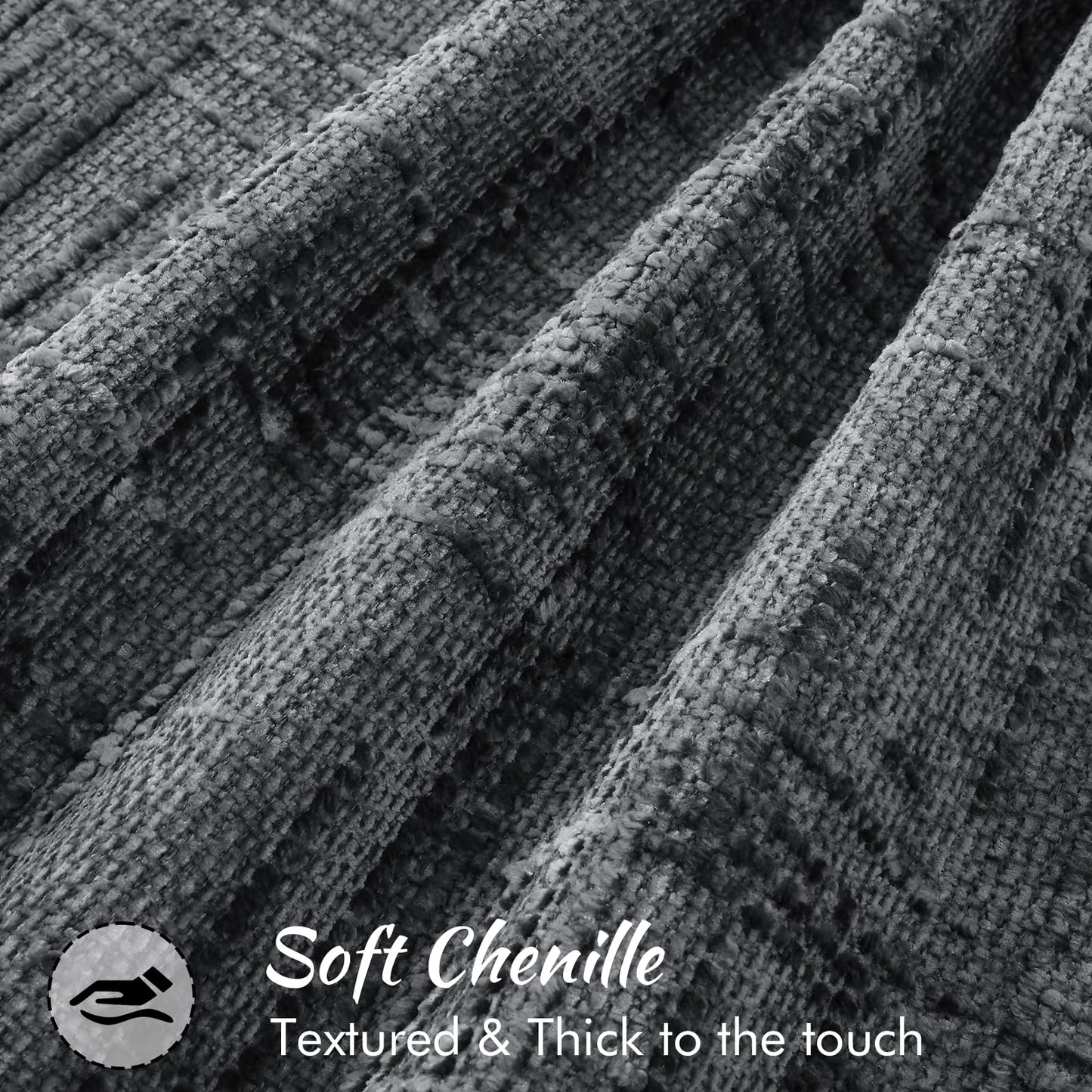 decorUhome Chenille Throw Pillow Covers 18x18 Set of 2, Soft Textured Slubby Modern Decorative Pillow Covers with Elegant Design for Couch, Sofa, Living Room, Dark Grey
