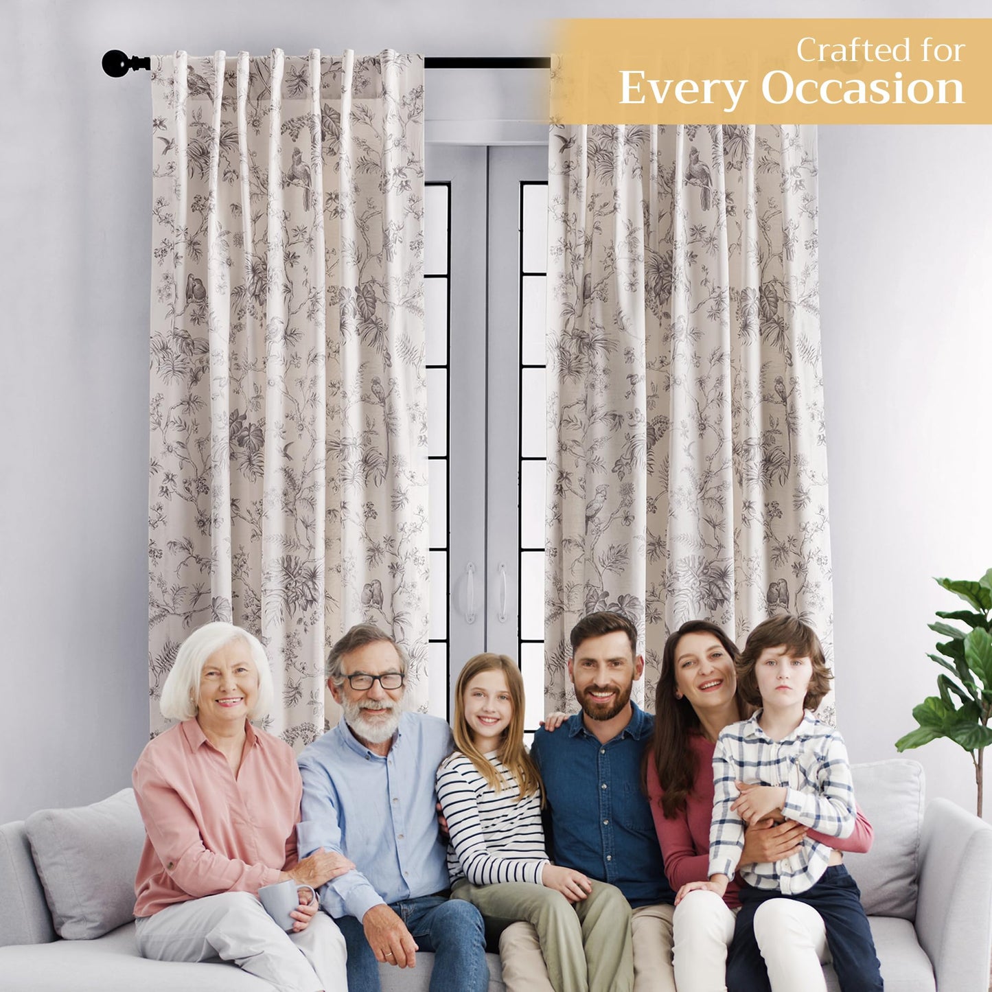 Maison d' Hermine Curtains for living room 100% Cotton 96 inch length One Panel Light Filtering Toile Curtains for Bedroom Windows with rod and loop Pockets Drapes (Jouy Paradise Beige, 50"W x 96"L)