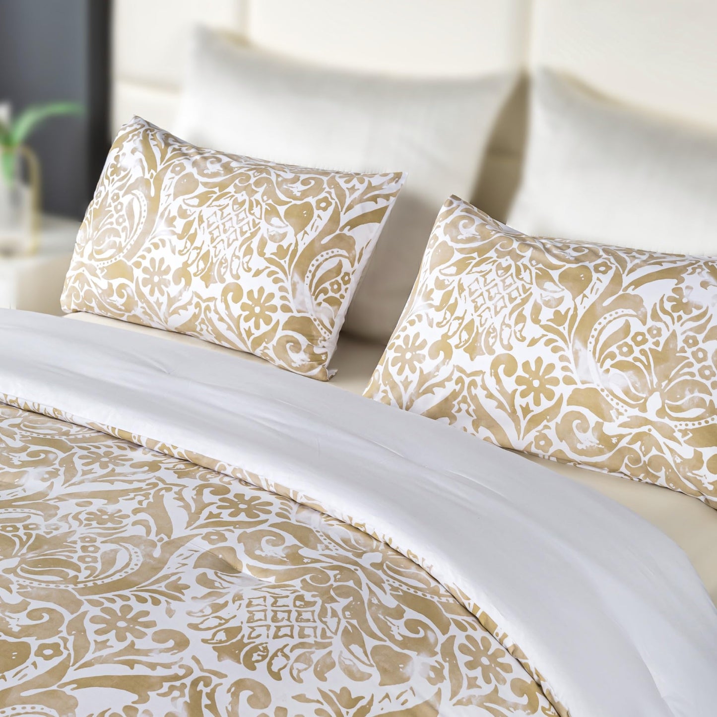 ALPHA HOME Comforter Set King Size, All Season Bedding Comforter Set, Comfortable Classic Damask Pattern Comforter Set with 100% Cotton Fabric (1 Comforter, 2 Pillowcases)