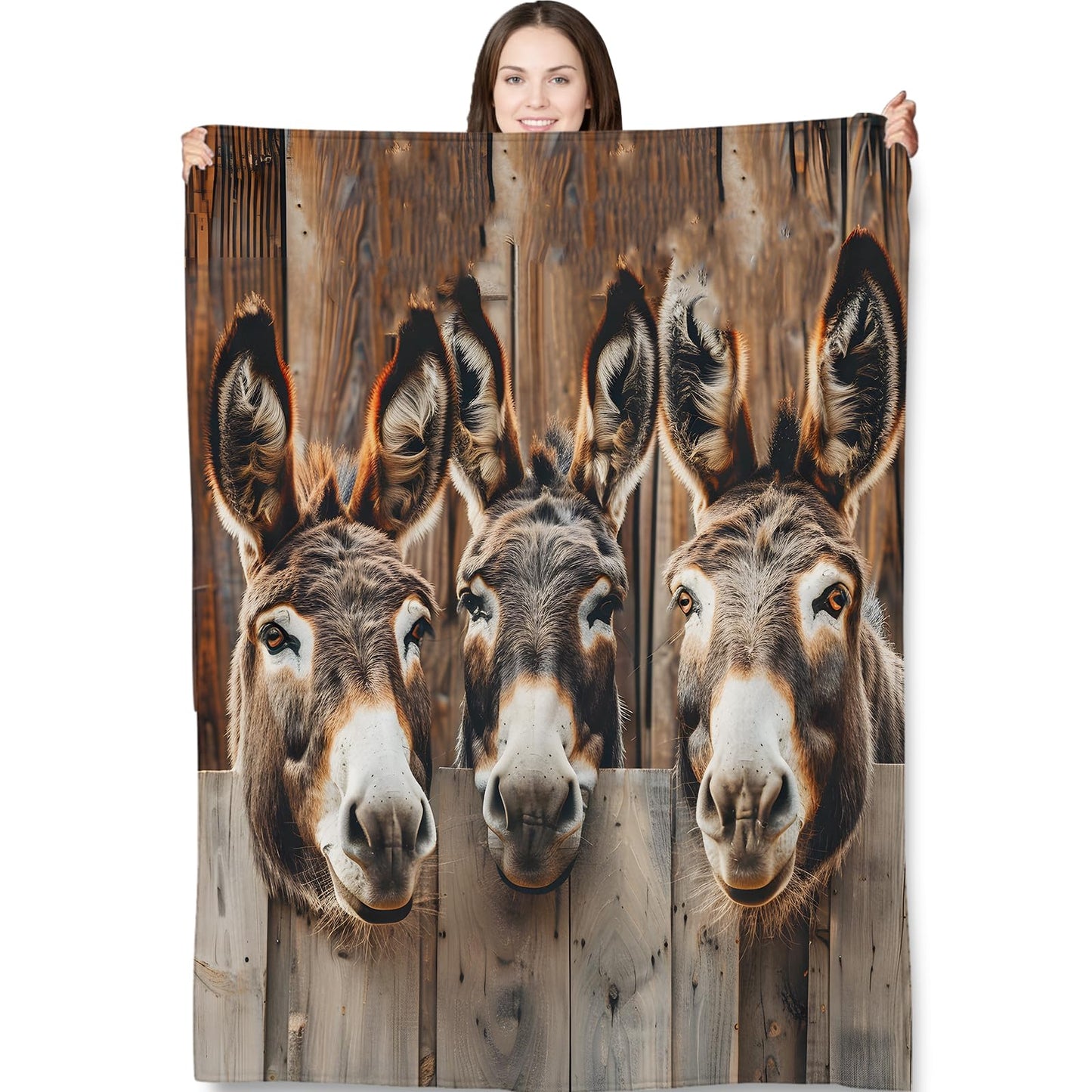 Donkey Farm Animal Throw Blanket for Adults Kids, 50x60 in, Funny Rustic Theme Flannel Blankets for Bedroom, Couch, Travel, Home Decor, Fuzzy Soft Cozy Warm Gifts