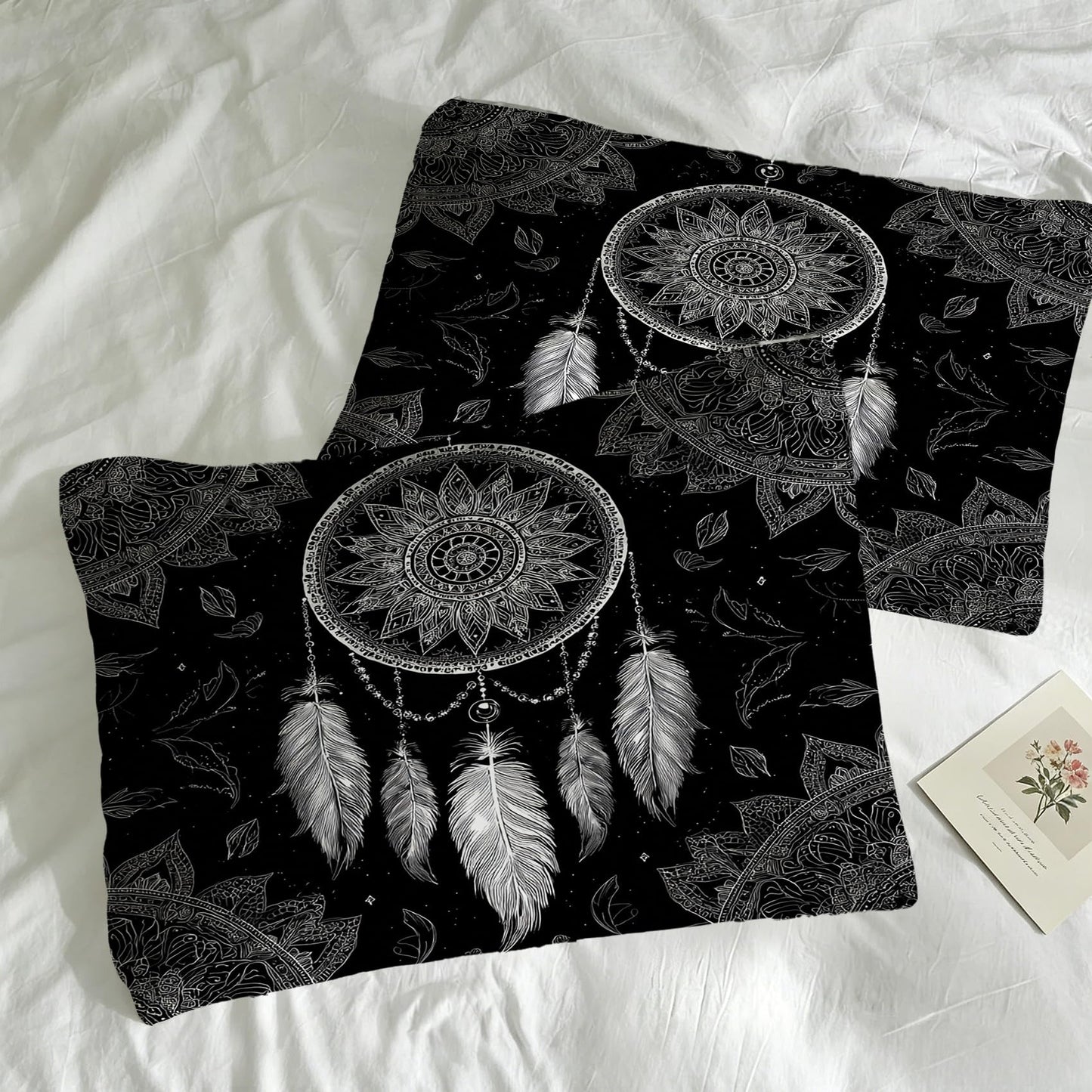 Dream Catcher Comforter Set Twin Size, Bohemia Mandala Bedding Soft Lightweight, Black White Boho Bed Set 2 Pieces, All Season Comforter with 1 Pillowcase for Bedroom Decor, Mb344