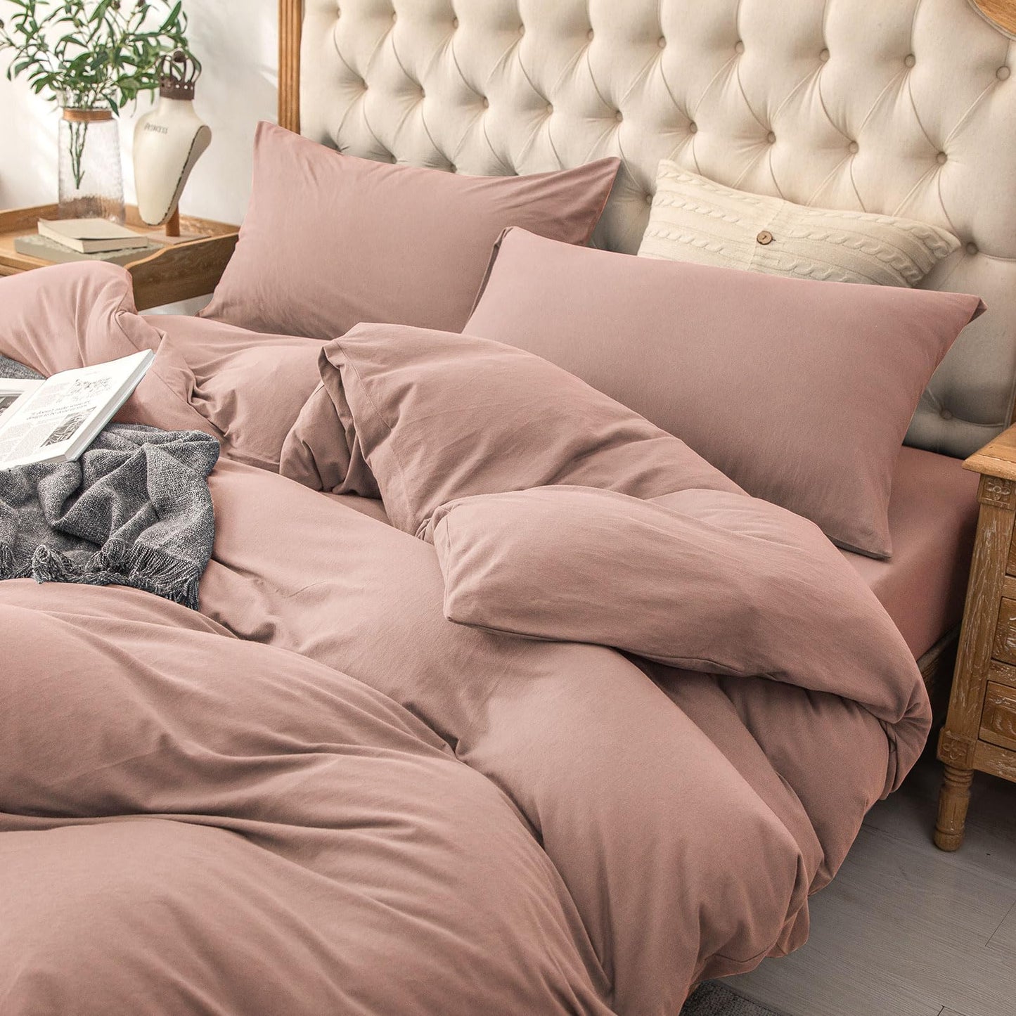 PURE ERA Jersey Knit Duvet Cover Set 100% T-Shirt Cotton Super Soft Comfy 2pc Bedding Set with Zipper Closure (New Petal Pink, Twin)
