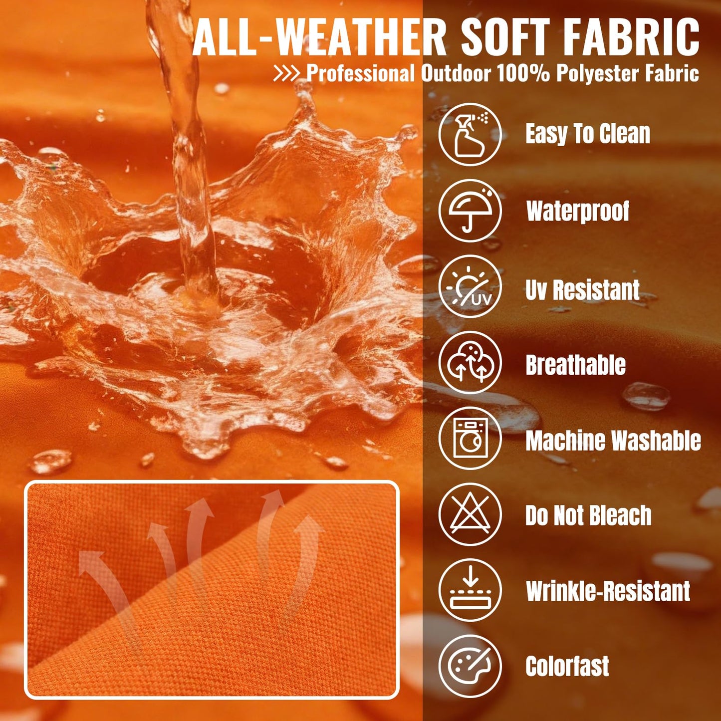 Cabubra 14pcs Outdoor Patio Furniture Cushion Covers, Waterproof & Sun-Resistant Zippered,Fit for Patio Furniture Sectional Sofas and Wicker Rocking Chairs,3 Sizes,Orange,Covers Only