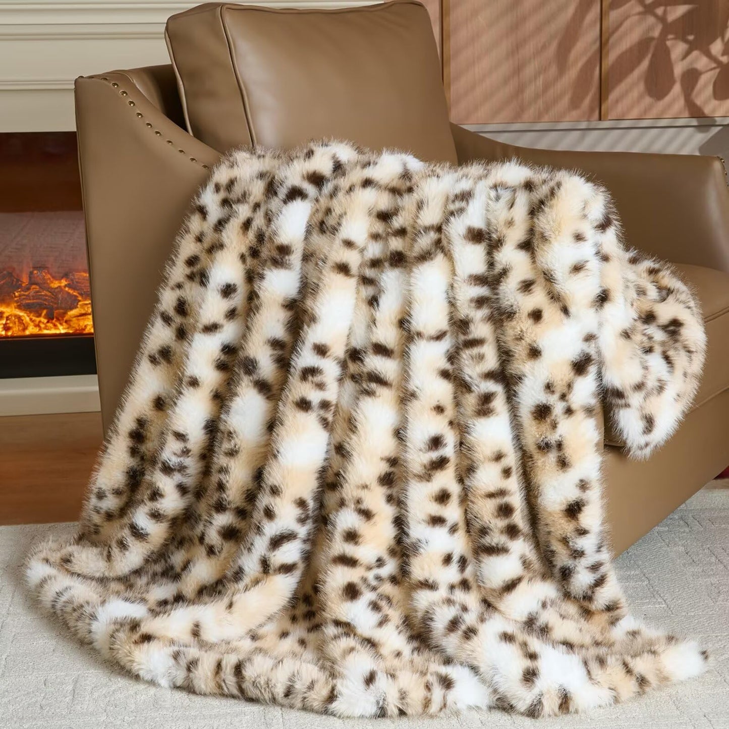 Luxury Fluffy Faux Fur Throw Blanket,Thick Fluffy Silky Fuzzy Cozy Blanket,Plush Blankets for Couch, Sofa, Chair, Bed-Leopard Print,50x60 Inches