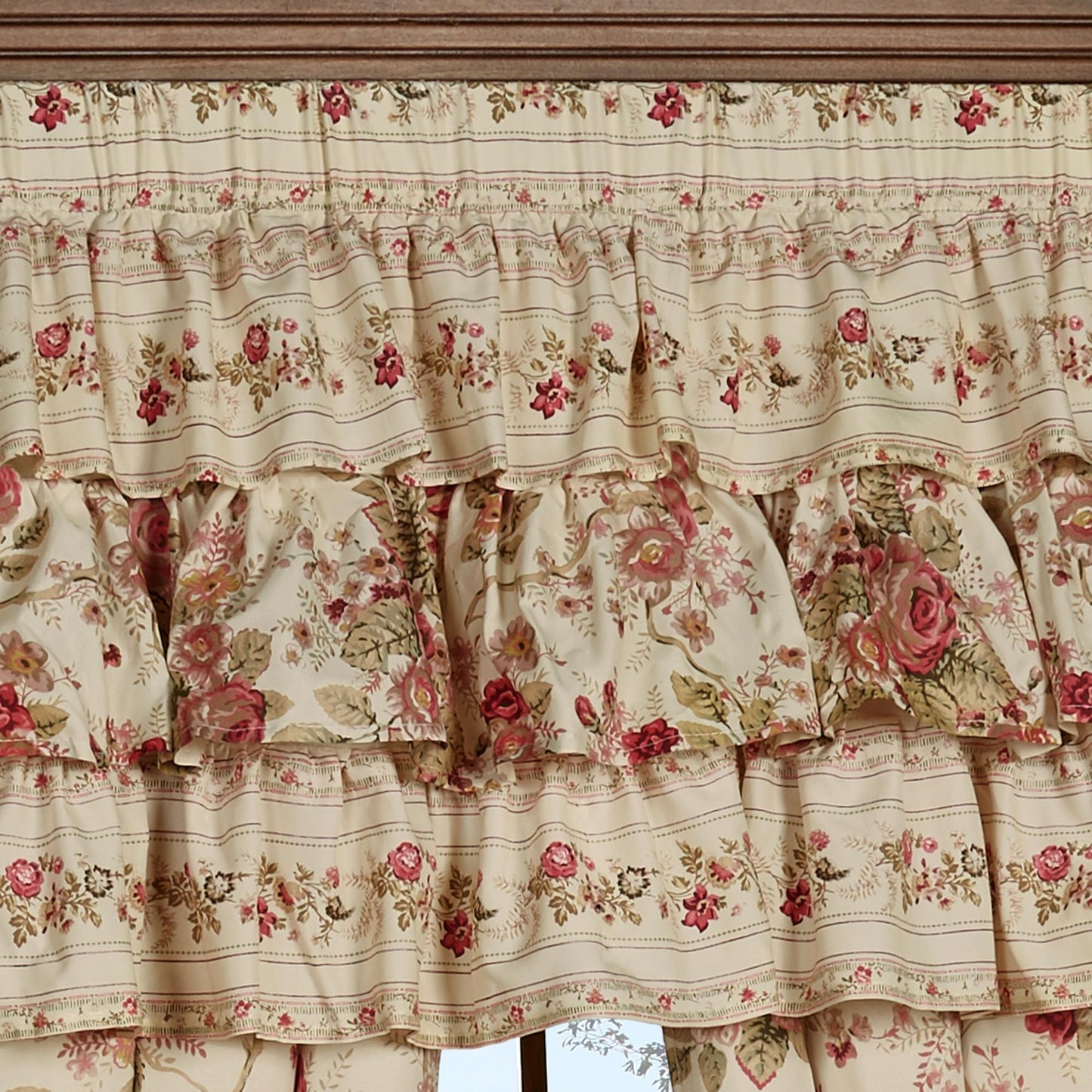 Touch of Class Heirloom Rose Window Ruffled Valance & 84" L Curtain Pair
