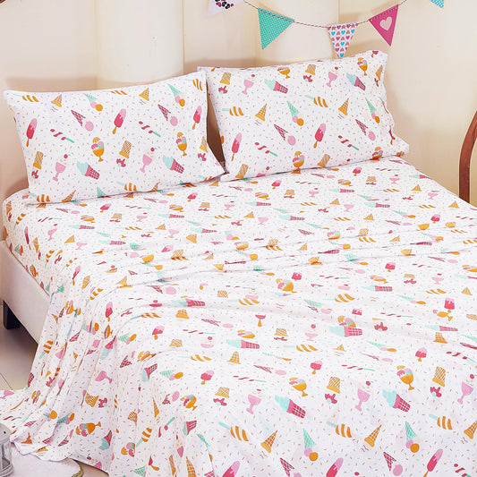 CozySmile Full Sheet Set Kids,4 Pieces Breathable Soft Microfiber Bedsheets for Child Girls, Oeko-TEX, Anti Pilling Deep Pockets Easy Care Bed Sheets, Ice crea