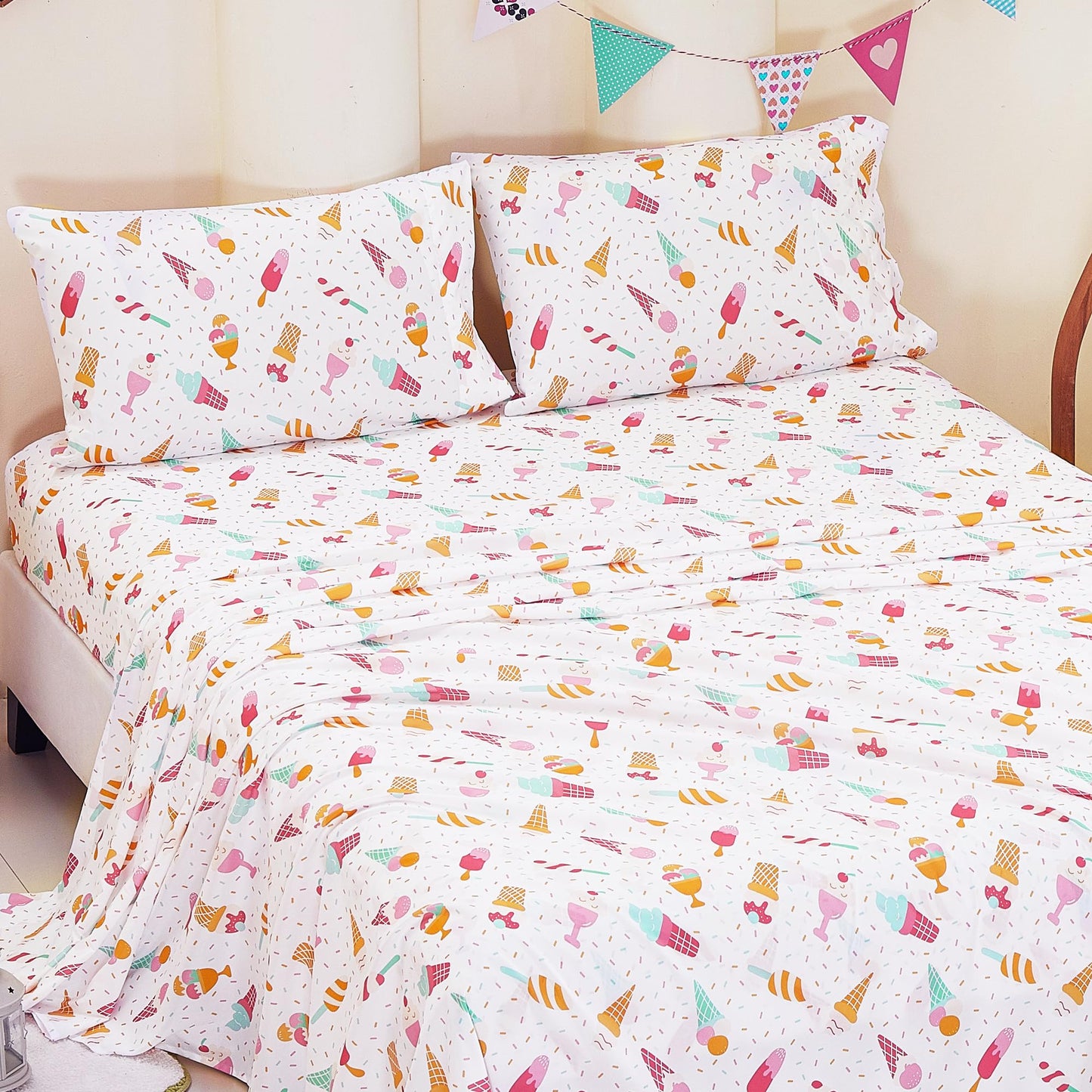 CozySmile Twin Sheet Set Kids,3 Pieces Breathable Soft Microfiber Bedsheets for Child Girls, Oeko-TEX, Anti Pilling Deep Pockets Easy Care Bed Sheets, Ice crea